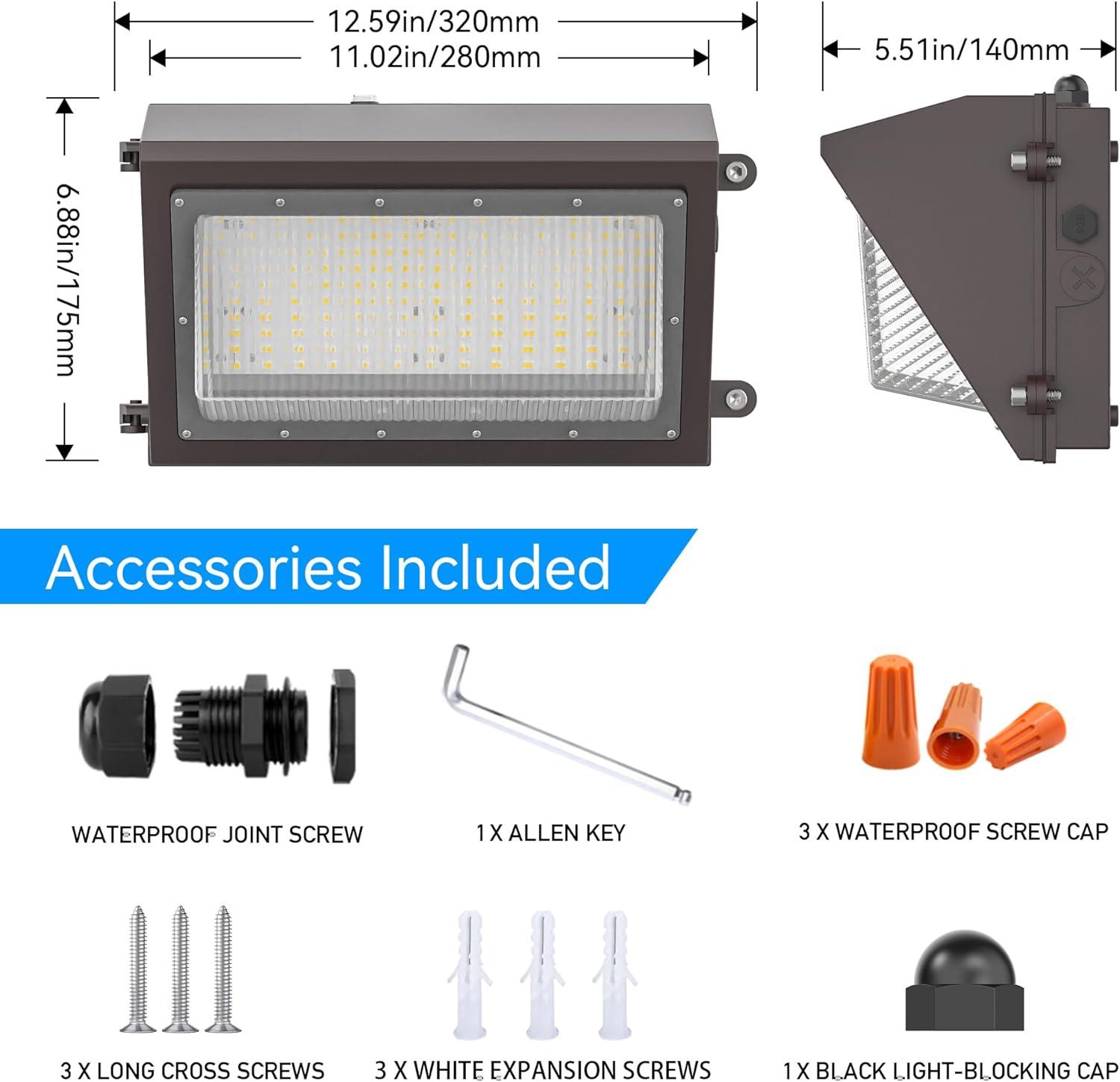 120W Black Aluminum LED Wall Pack Light with Dusk-to-Dawn Sensor