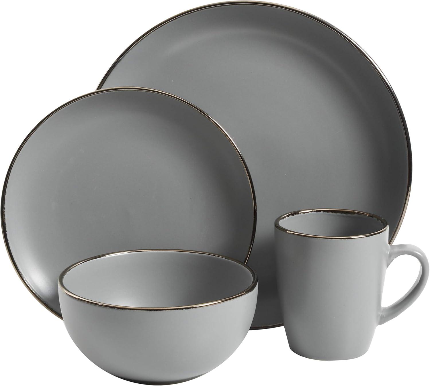 Gibson Home Rockaway Gold 16-Piece Dinnerware Set - Matte Gray