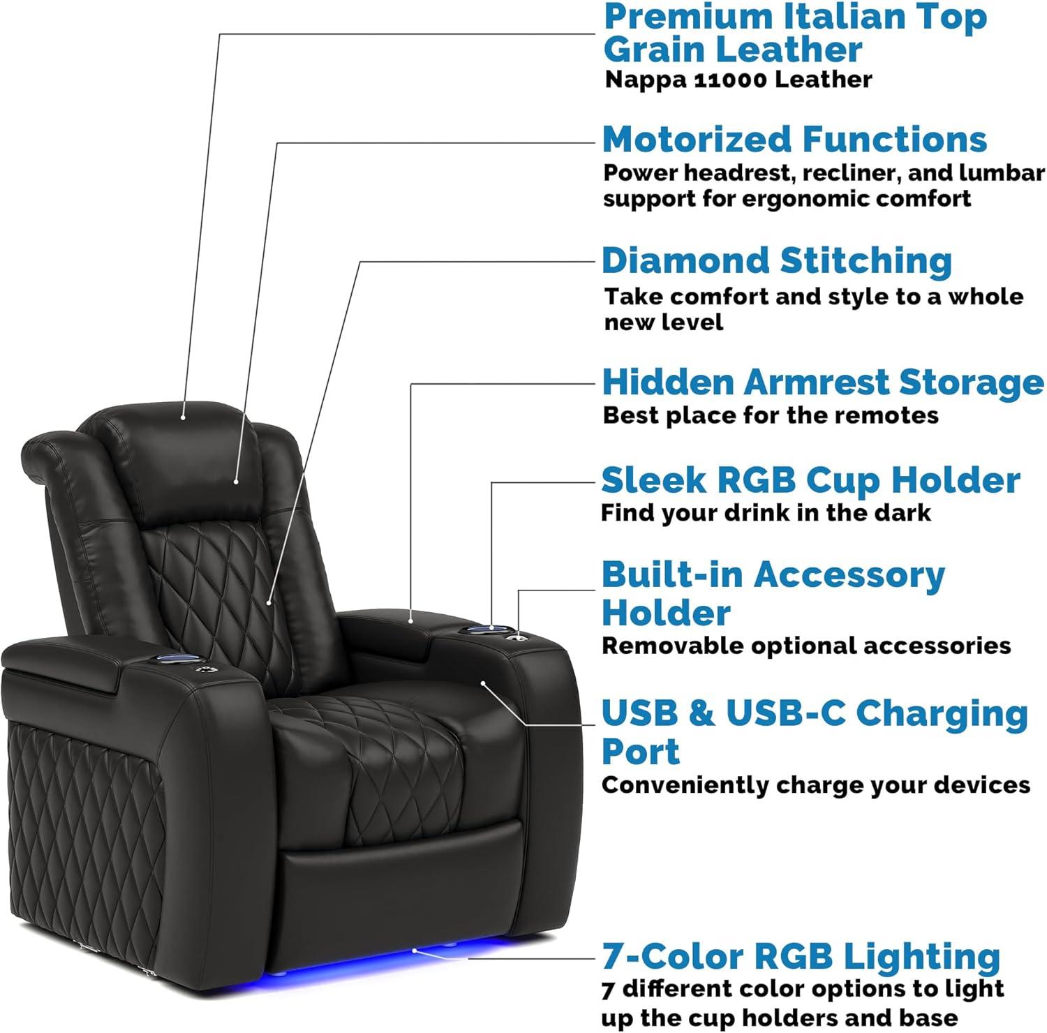 Orren Ellis Tuscany Leather Home Theater Seating with Cup Holder