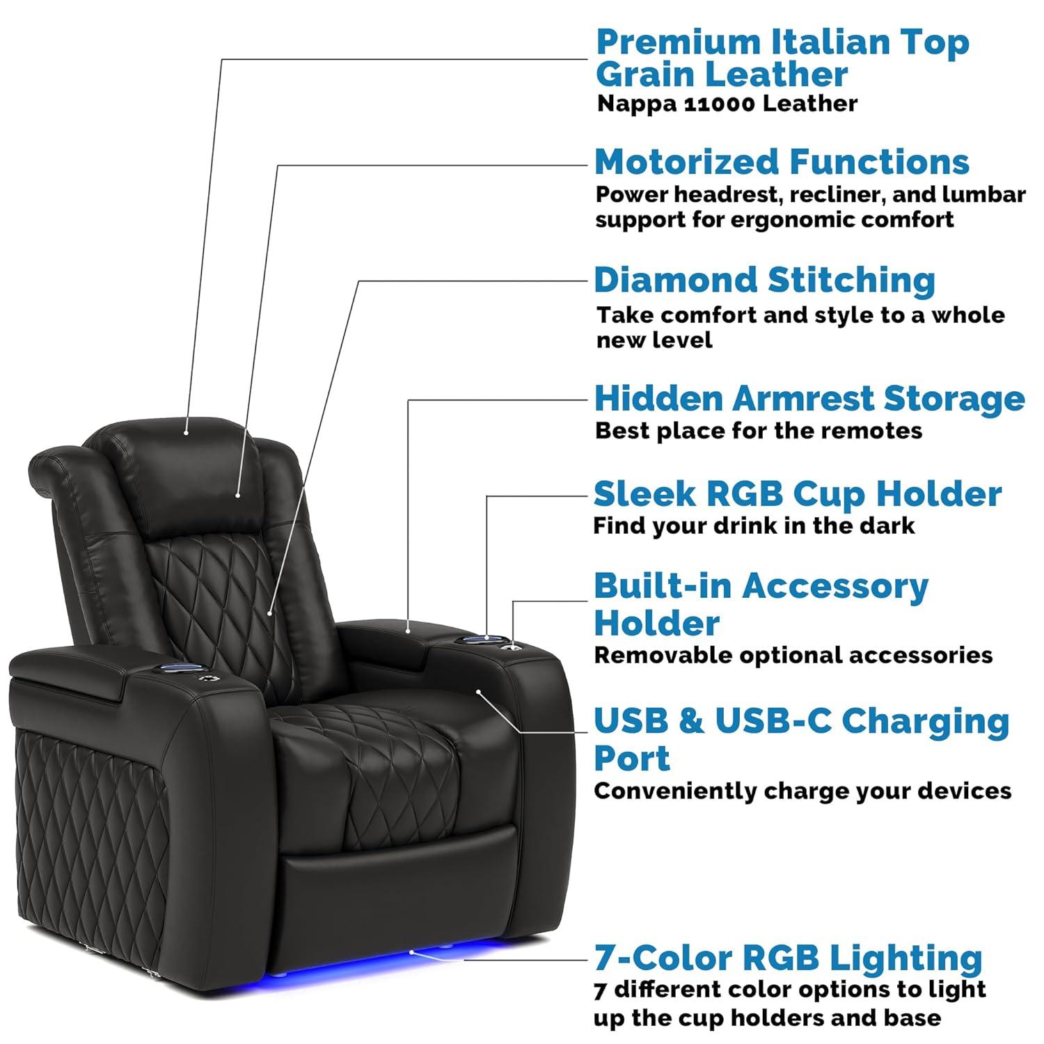 Orren Ellis Tuscany Leather Home Theater Seating with Cup Holder