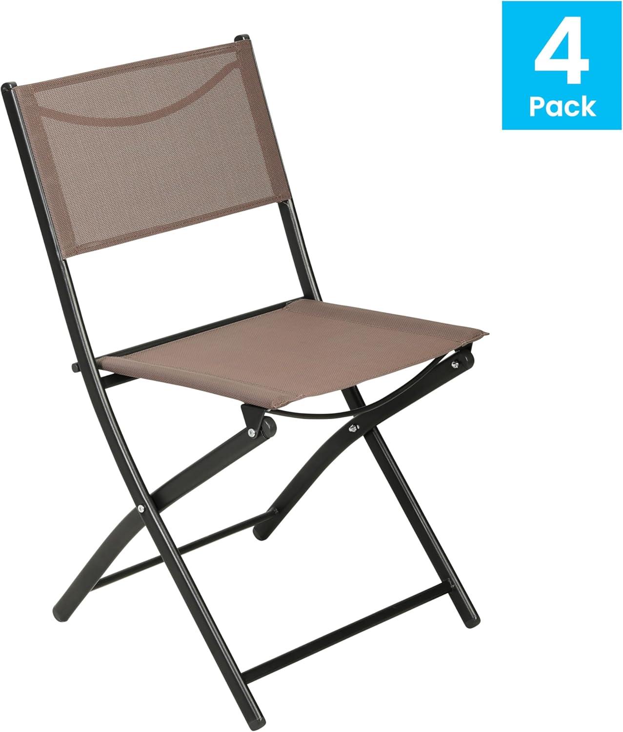 Flash Furniture Brazos Set of 4 Commercial Grade Indoor/Outdoor Folding Chairs with Brown Flex Comfort Material Backs and Seats and Black Metal Frames