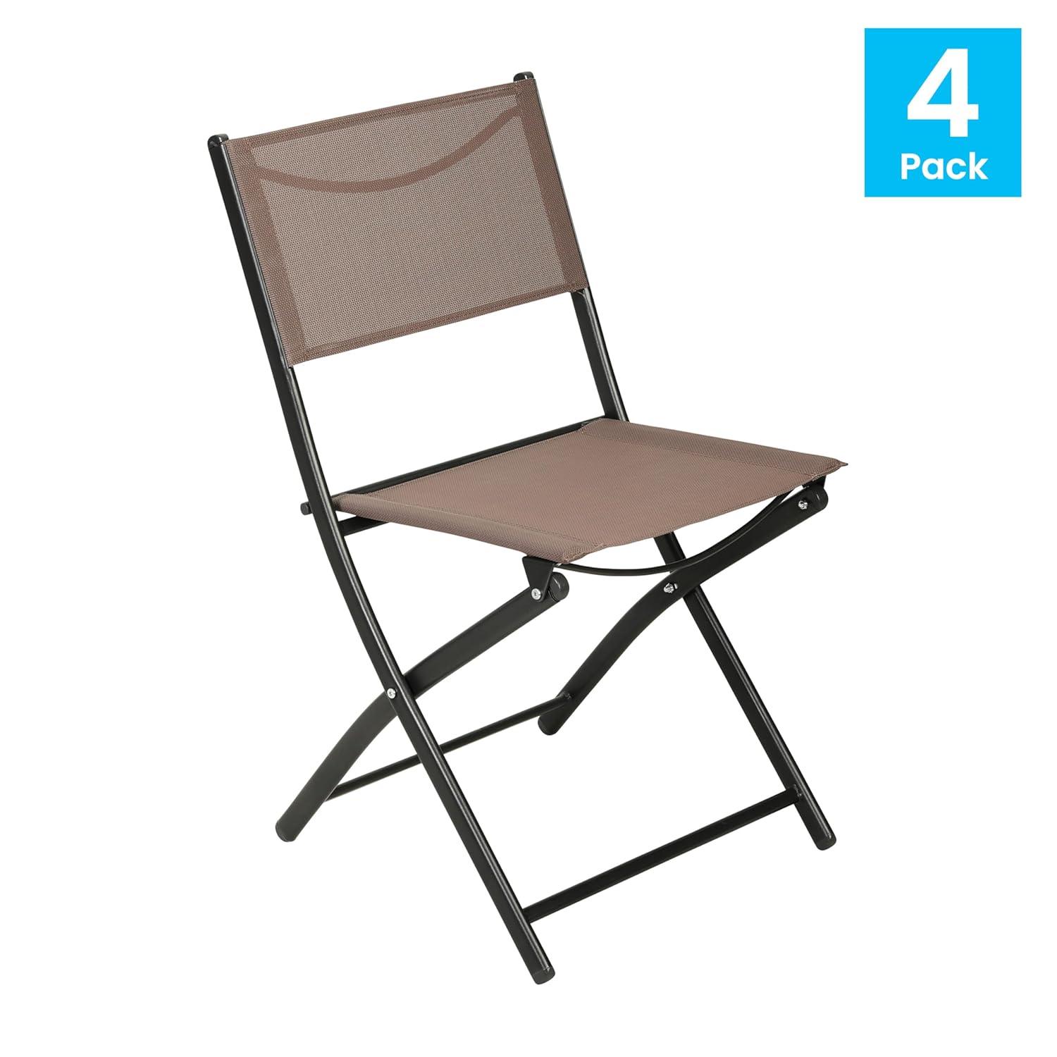 Flash Furniture Brazos Set of 4 Commercial Grade Indoor/Outdoor Folding Chairs with Brown Flex Comfort Material Backs and Seats and Black Metal Frames