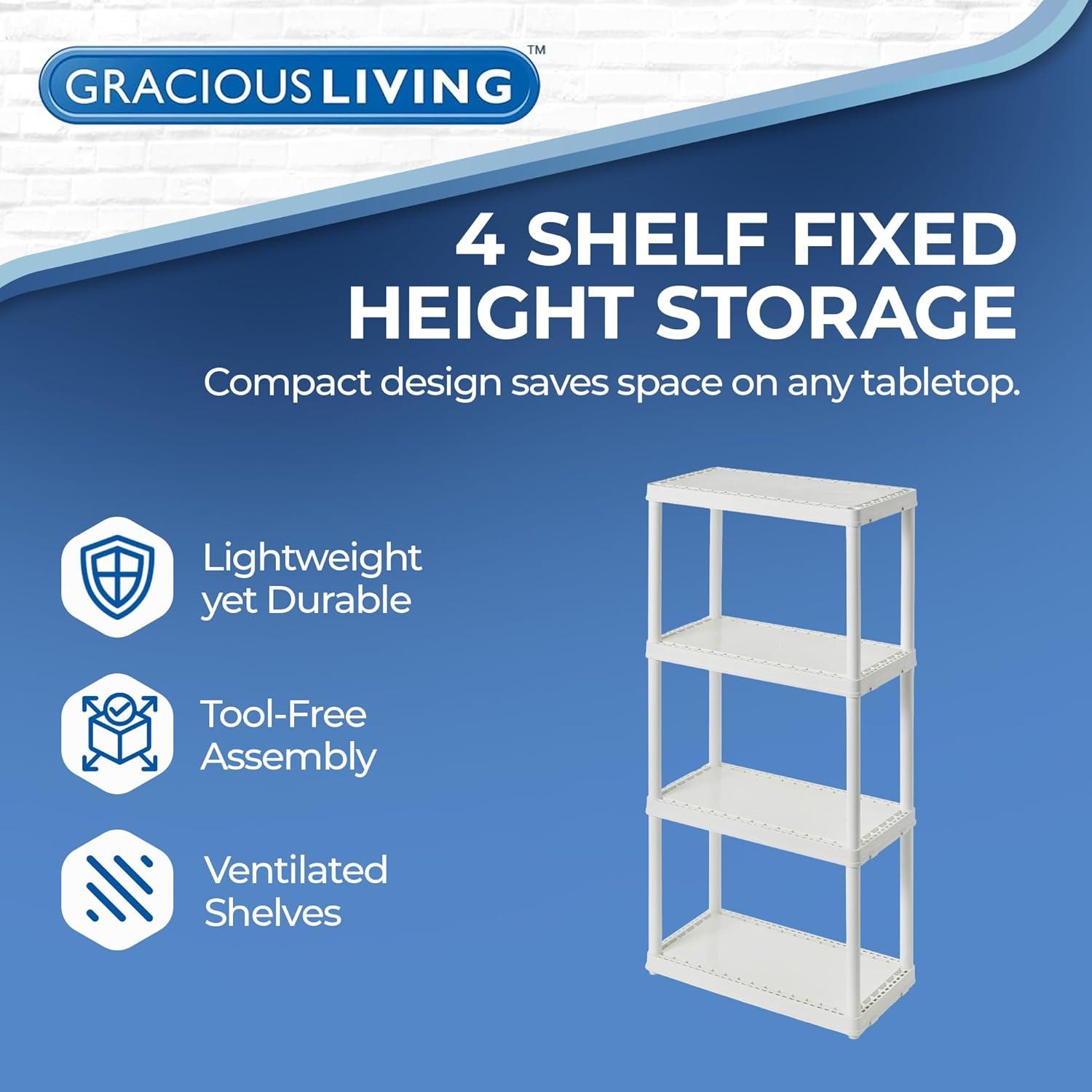 Gracious Living 4 Shelf Fixed Height Solid Light Duty Home Storage Unit