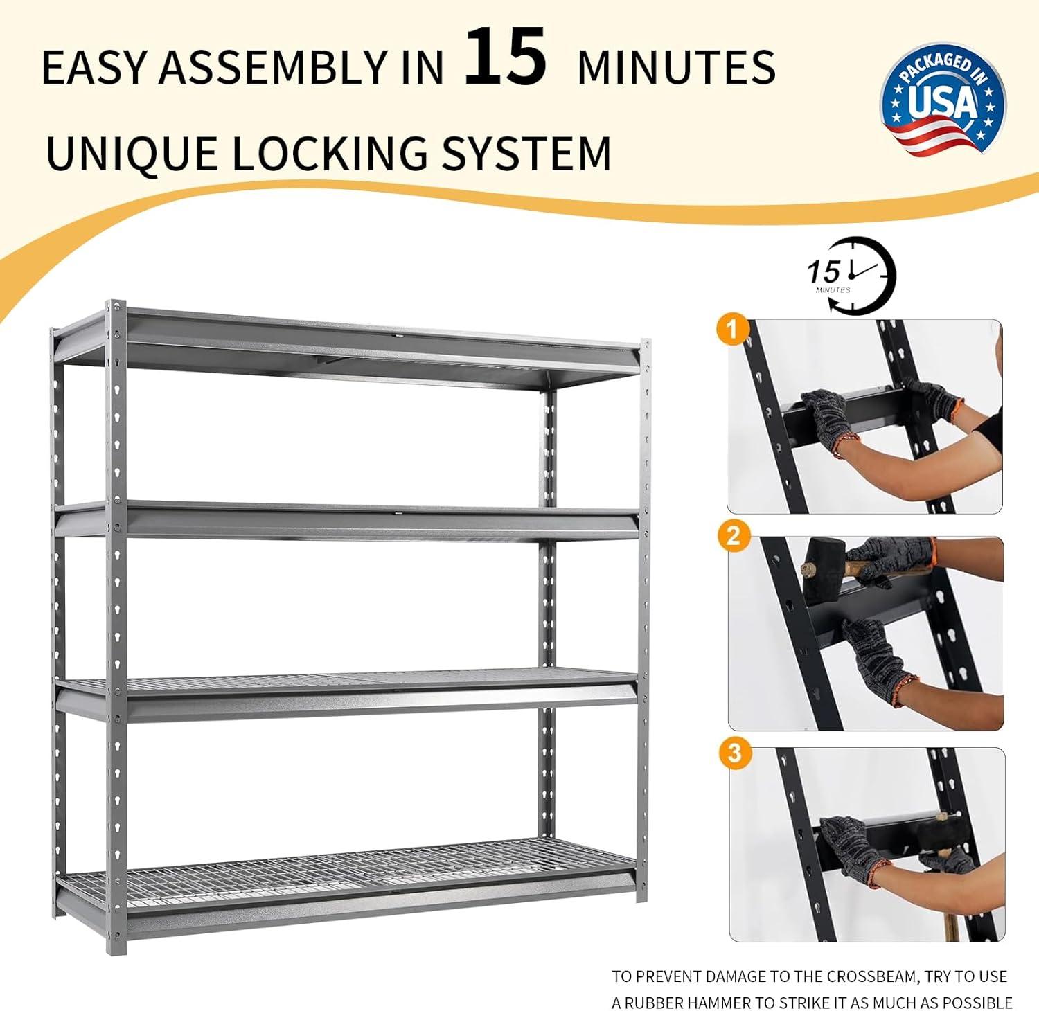 Shungtong Atlas 8000LBS Garage Storage Shelves, 72"W Heavy Duty Metal Industrial Shelves, 4 Tier Adjustable Storage Rack for Warehouse Shop Basement,72"W x 24"D x 72"H, Gray