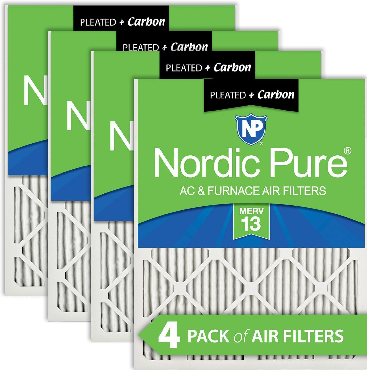 14x20x1 (13_1/2x19_1/2) Pleated Air Filters MERV 13 Plus Carbon 4 Pack