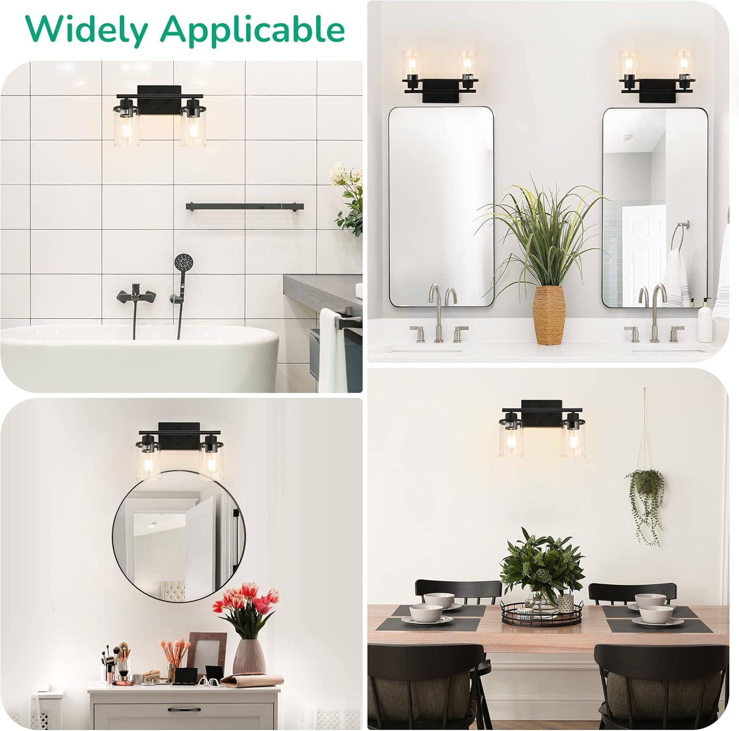 EDISHINE Modern 2-Light Black Bathroom Vanity Lights over Mirror for Bathroom, Vanity Table, E26 Bulb Base