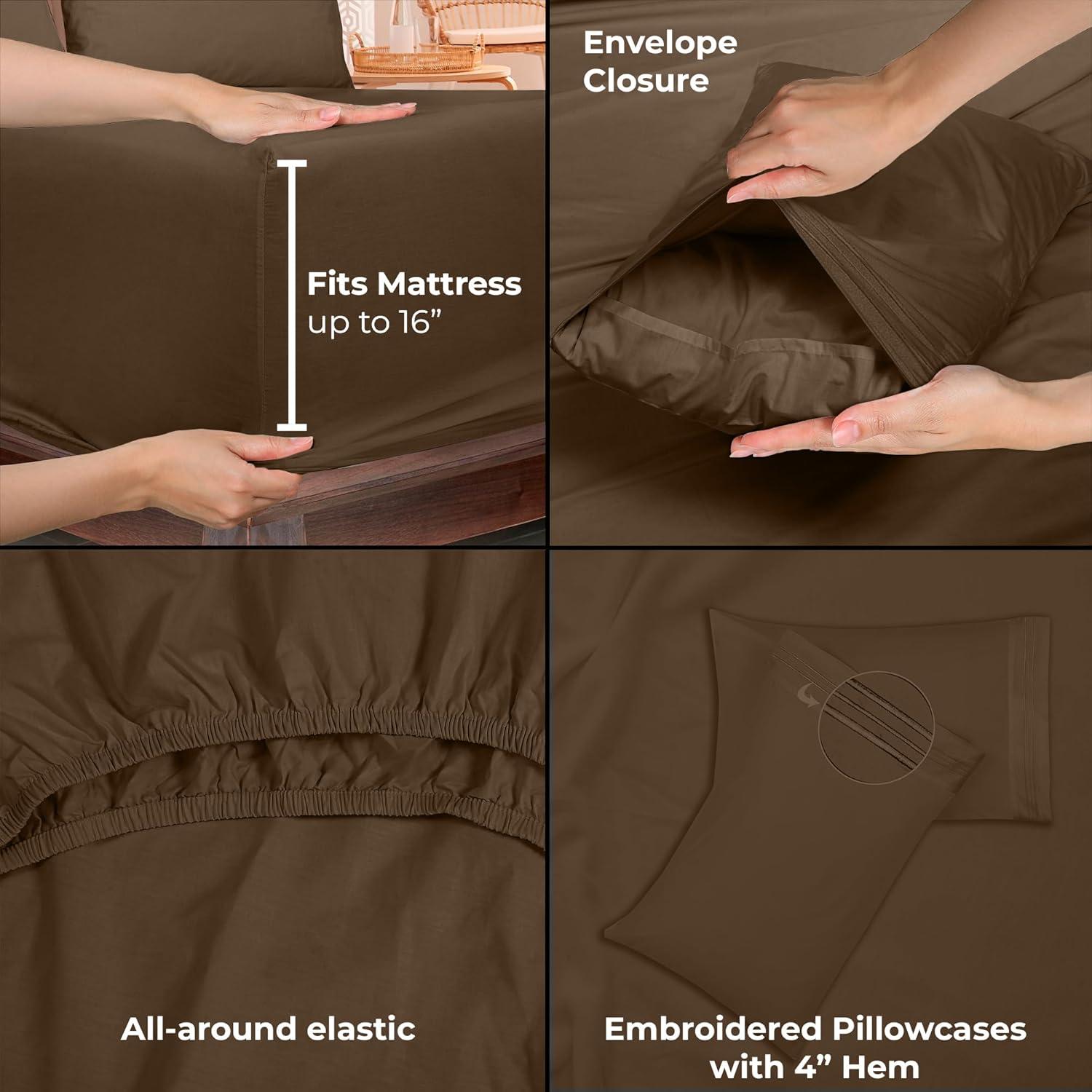 ROYALE LINENS - 3 Piece Twin Bed Sheet - Soft Brushed Microfiber 1800 Bedding Set - 1 Fitted Sheet, 1 Flat Sheet, 1 Pillowcase -Wrinkle & Fade Resistant Luxury Sheet Set (Chocolate Brown, Twin)