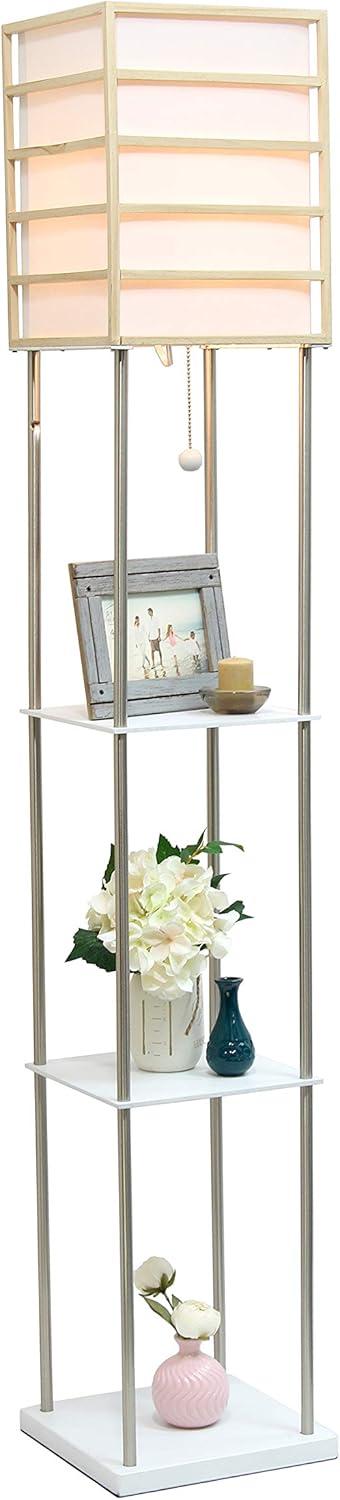 Elegant Designs 60" Metal Etagere Floor Lamp, Light Wood