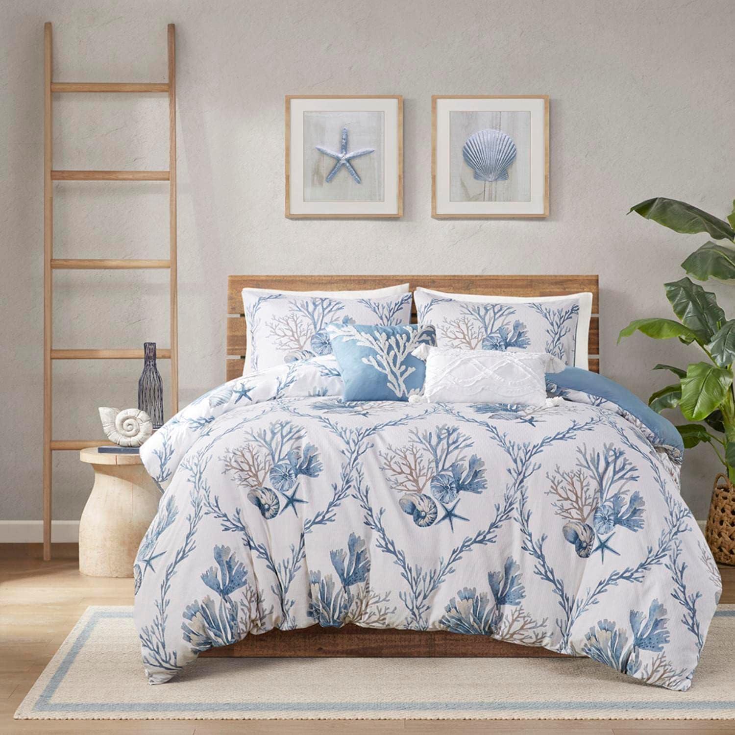 Blue/Brown Cotton Coastal 5 Piece Duvet Cover Set