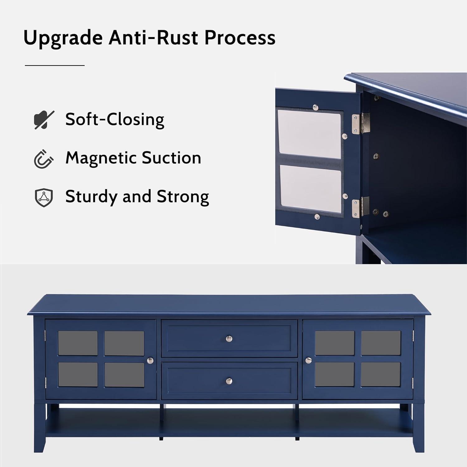 Blue MDF Modern TV Stand with Cabinets for TVs up to 60 inches