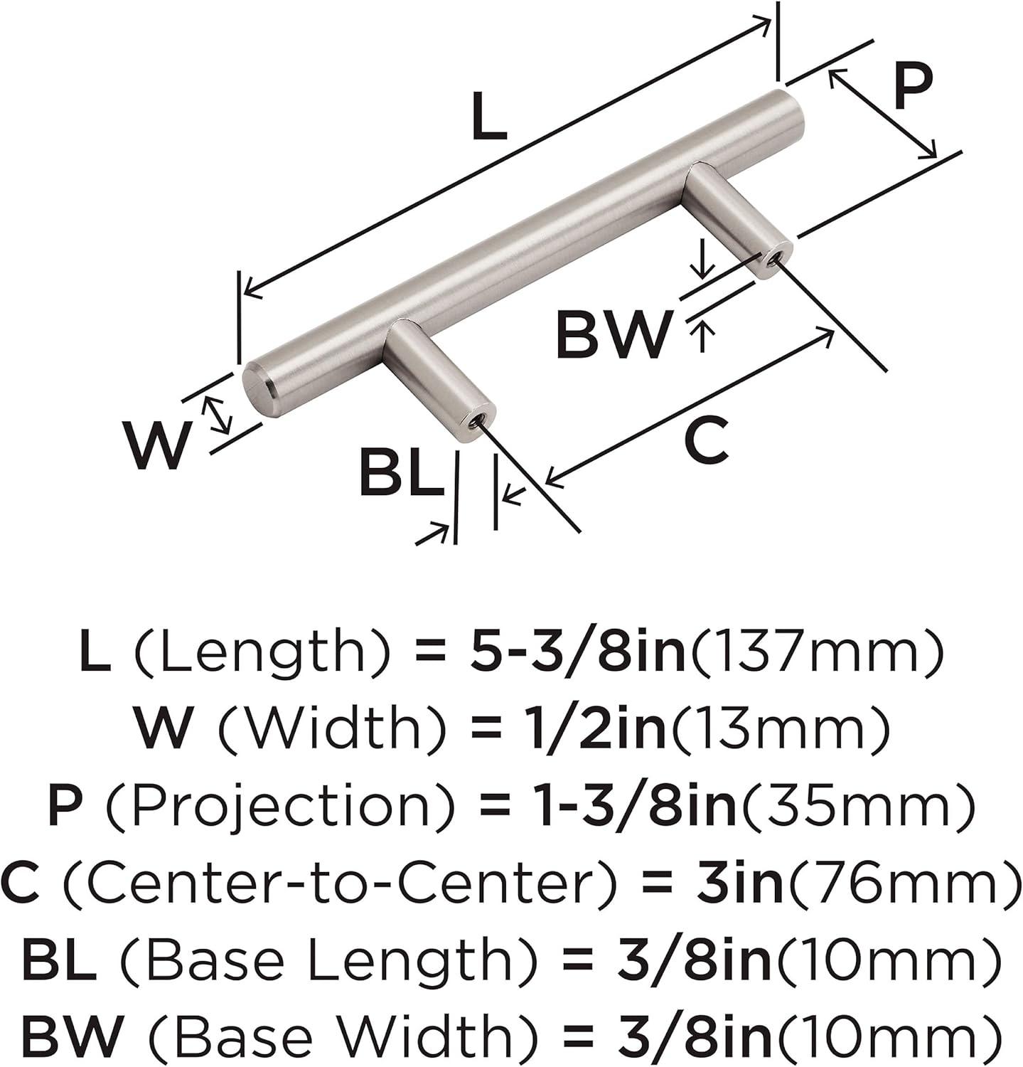 Satin Nickel 3 Inch Modern Bar Cabinet Pulls - 10 Pack