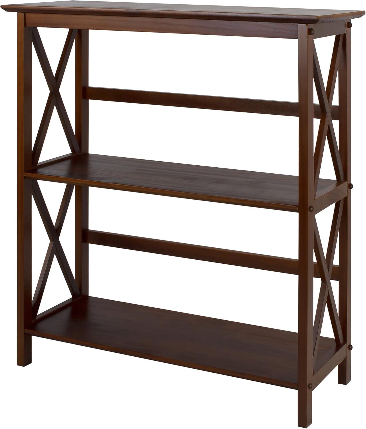 Casual Home 324-34 Soild Wood Montego X Design Style 3 Shelf Bookcase, Walnut