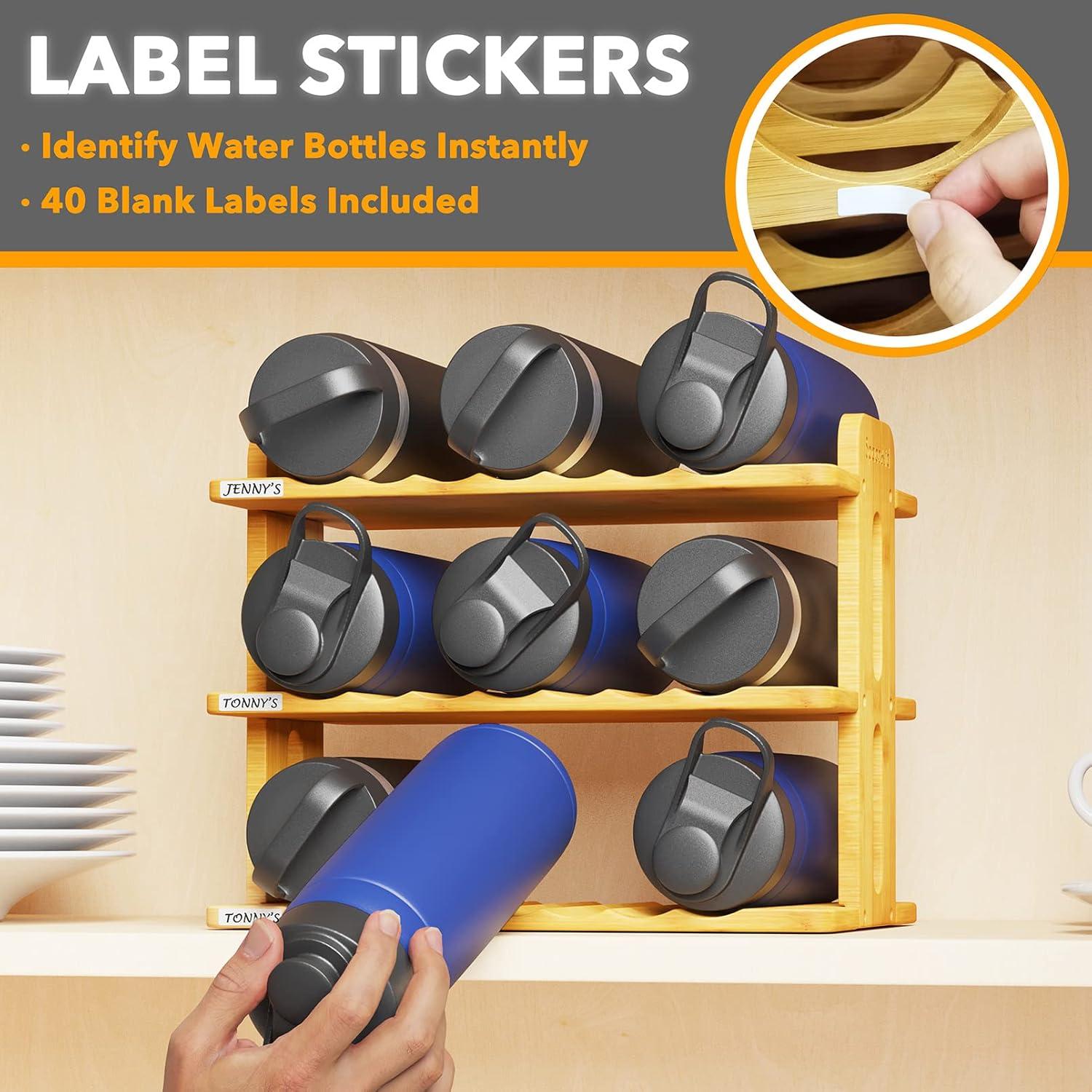 SpaceAid 3-Tier Bamboo Water Bottle Organizer with Labels