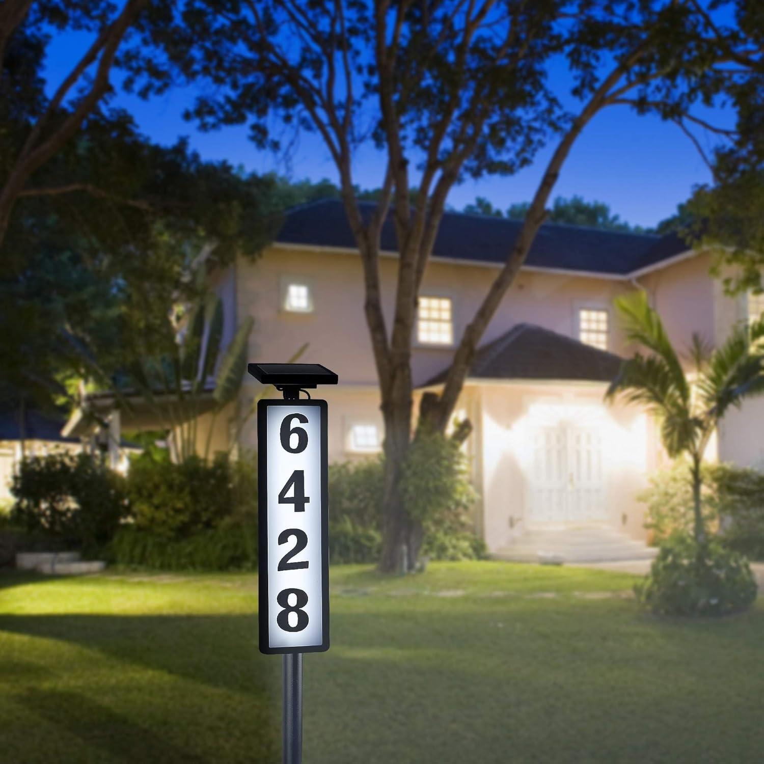 Solar Powered Black and White Metal Address Sign with LED Light