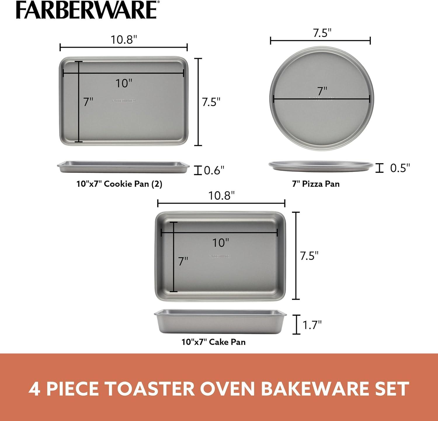 Farberware Silver Steel Nonstick 4-Piece Toaster Oven Bakeware Set