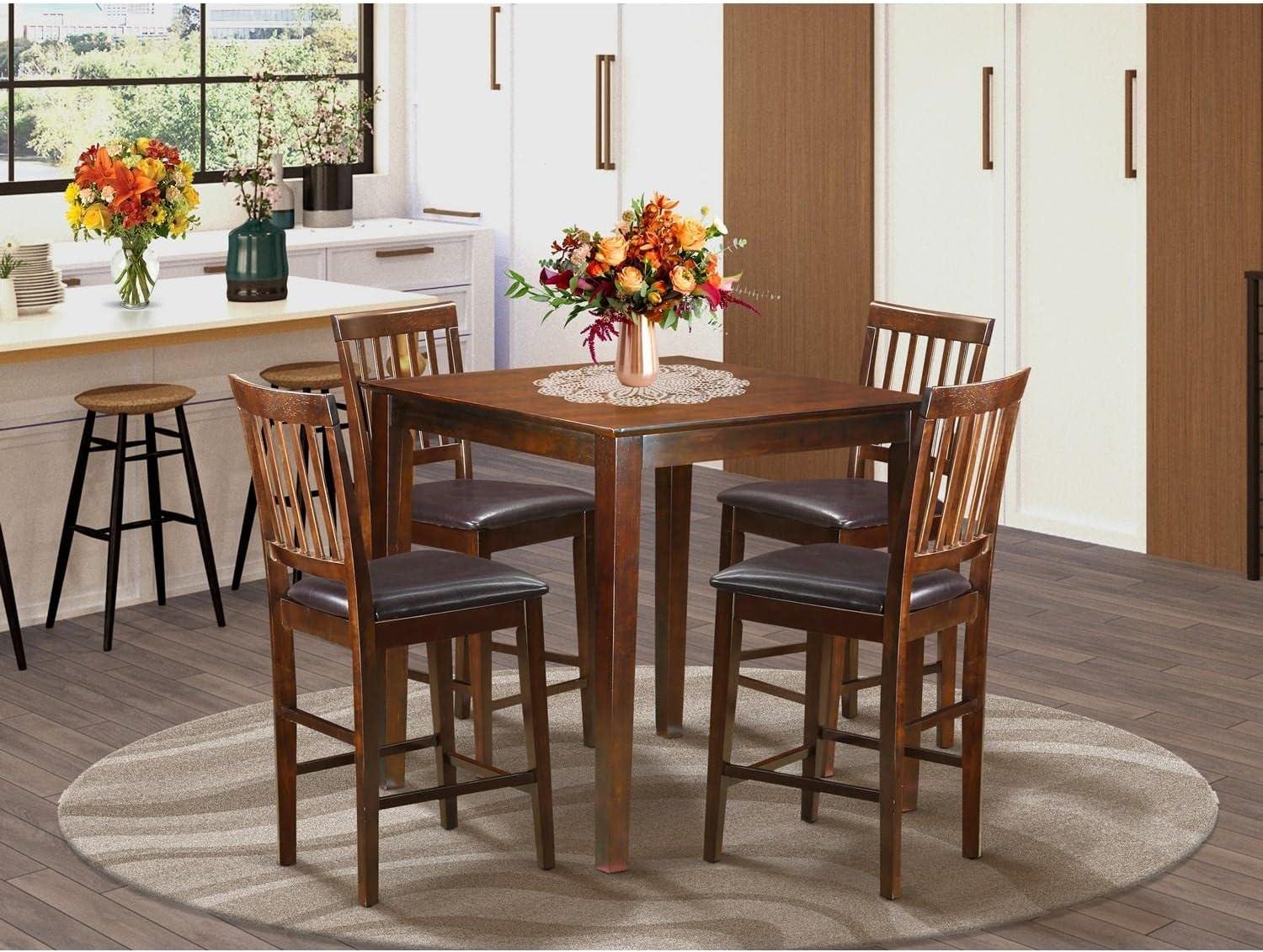 East West Furniture VERN5-MAH-LC 5 Piece Kitchen Counter Set Includes a Square Dining Room Table and 4 Faux Leather Upholstered Dining Chairs, 36x36 Inch, Mahogany