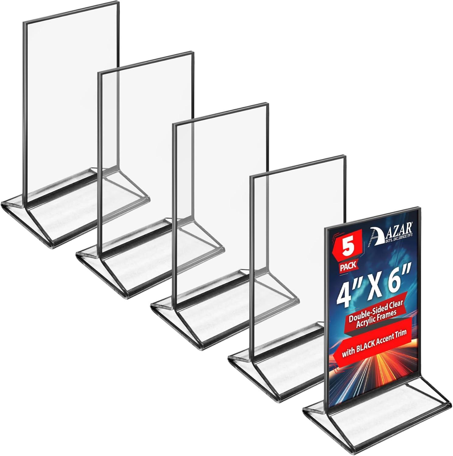 Azar Displays Double-Sided Clear Acrylic Frames with Accent Trim 4" Wide x 6" High, Black