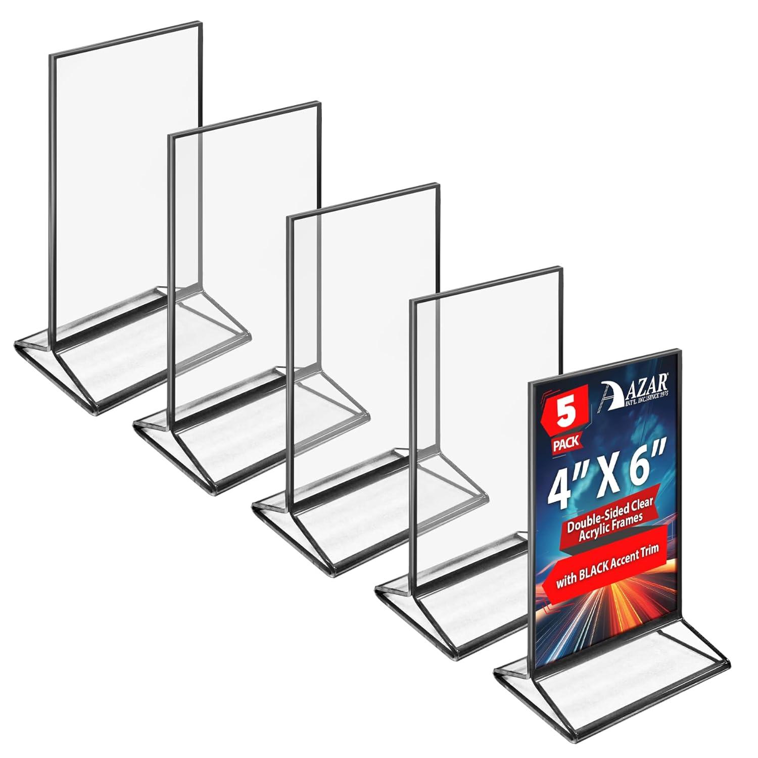Azar Displays Double-Sided Clear Acrylic Frames with Accent Trim 4" Wide x 6" High, Black