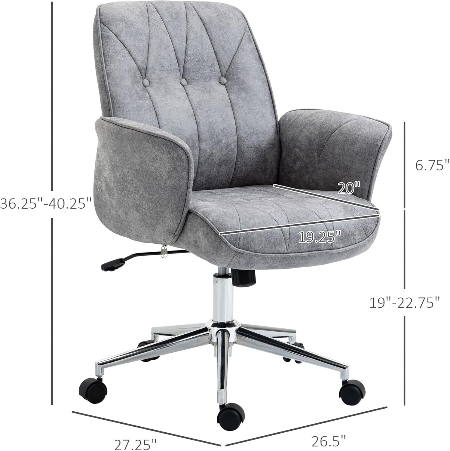 Vinsetto Micro Fiber Home Office Chair with Adjustable Height, Rock Function, and Curved Padded Armrests, Light Gray