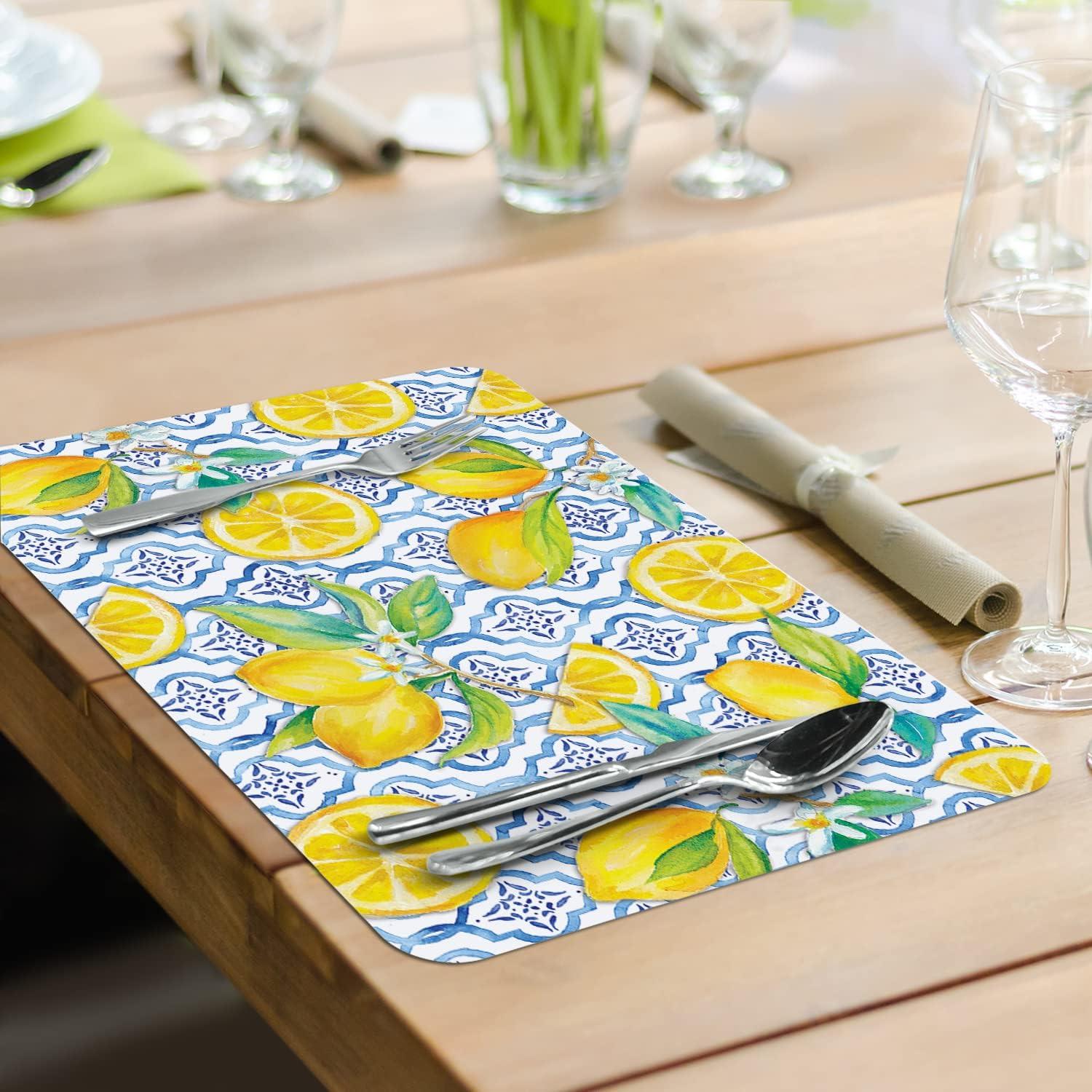 CounterArt "Lovely Lemons" 4 Pack Reversible Flexible Plastic Tabletop Placemats