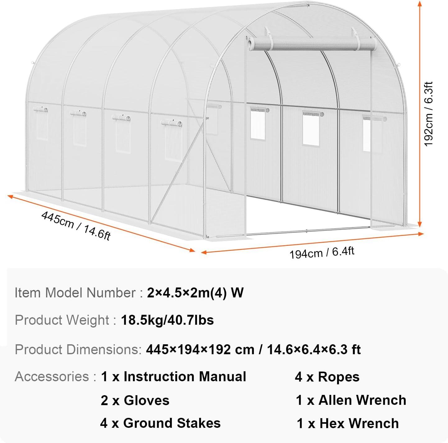 Large White PE Walk-In Tunnel Greenhouse with Galvanized Steel Frame