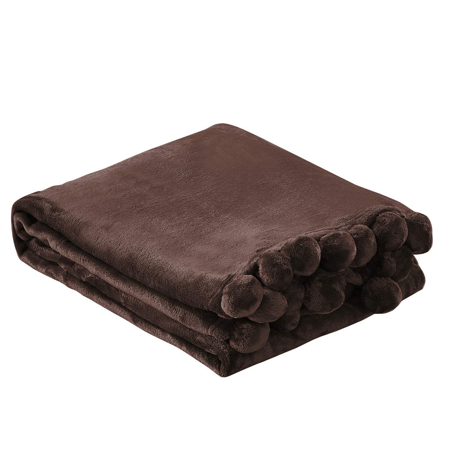 Home Soft Things Flannel Fleece Pom Pom Blanket