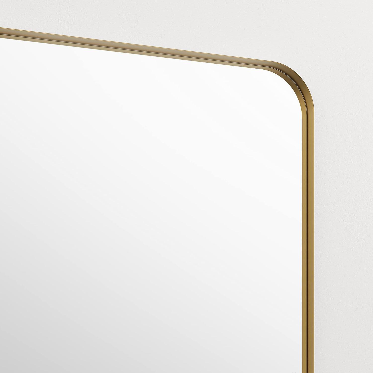 Contemporary and Farmhouse 24x36" Brushed Brass Rounded Rectangle Bathroom Vanity Wall Mirror