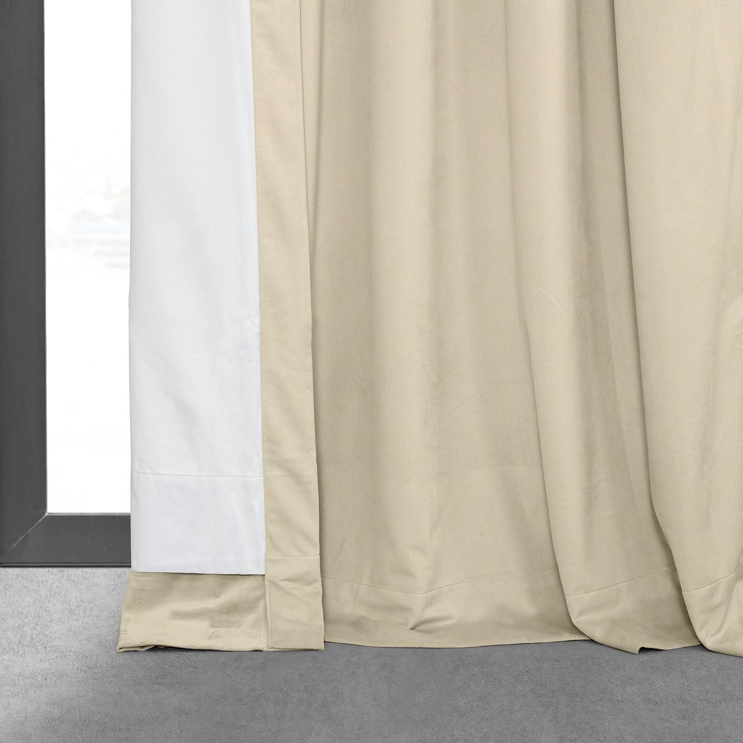 Alabaster Beige Velvet Blackout Pleated Curtain Panel 120"