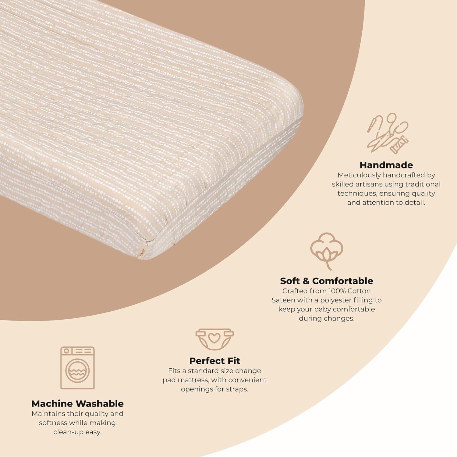 Neutral Dot Beige Quilted Cotton Changing Pad Cover