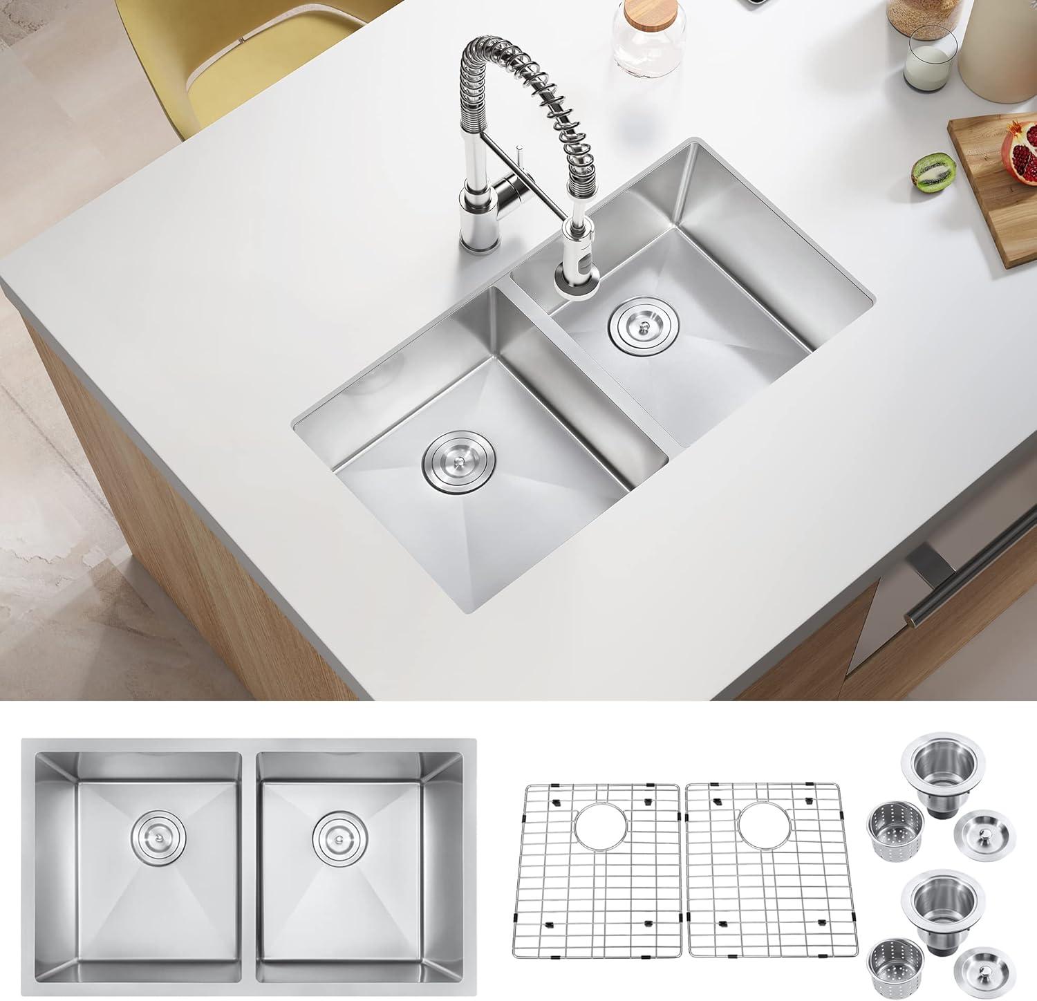 32'' L Undermount Double Bowl Stainless Steel Kitchen Sink