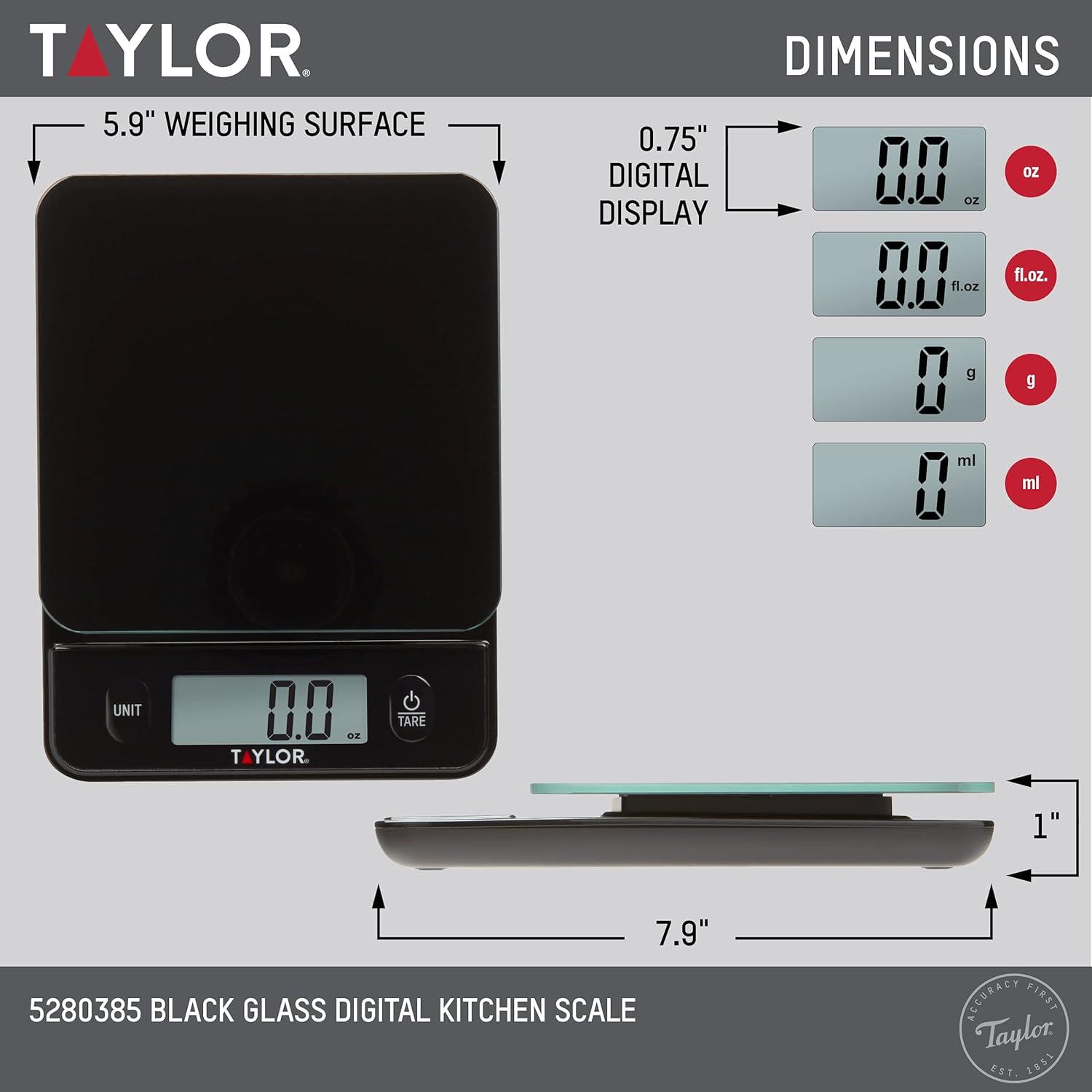 Taylor Black Glass Top Digital Kitchen Scale with Touch Controls