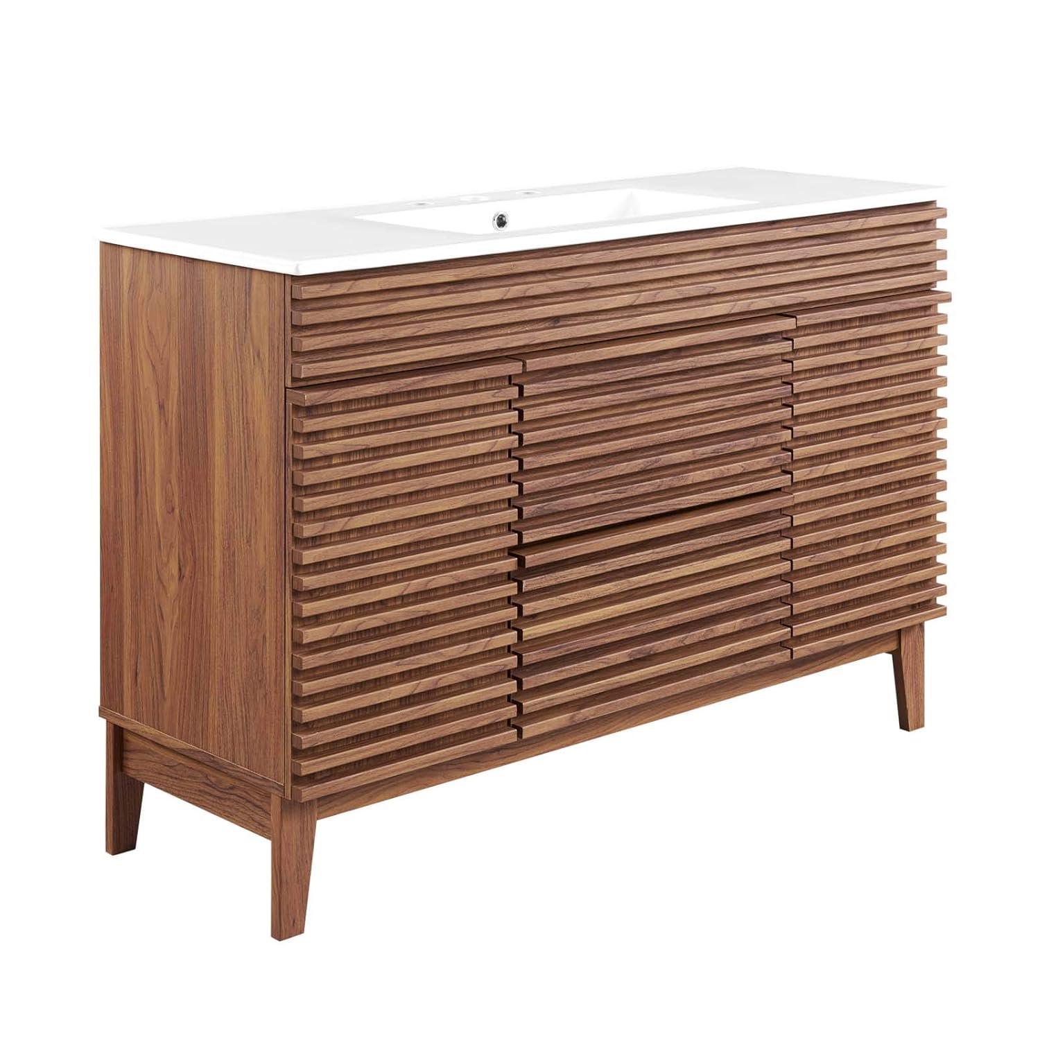 Modway Render 48" Modern Plastic Single Sink Bathroom Vanity in Walnut/White