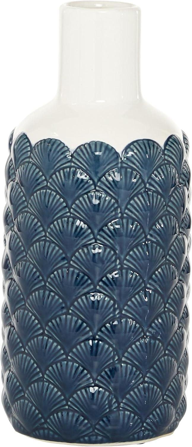 DecMode 13" Blue Ceramic Vase with Shell Designs