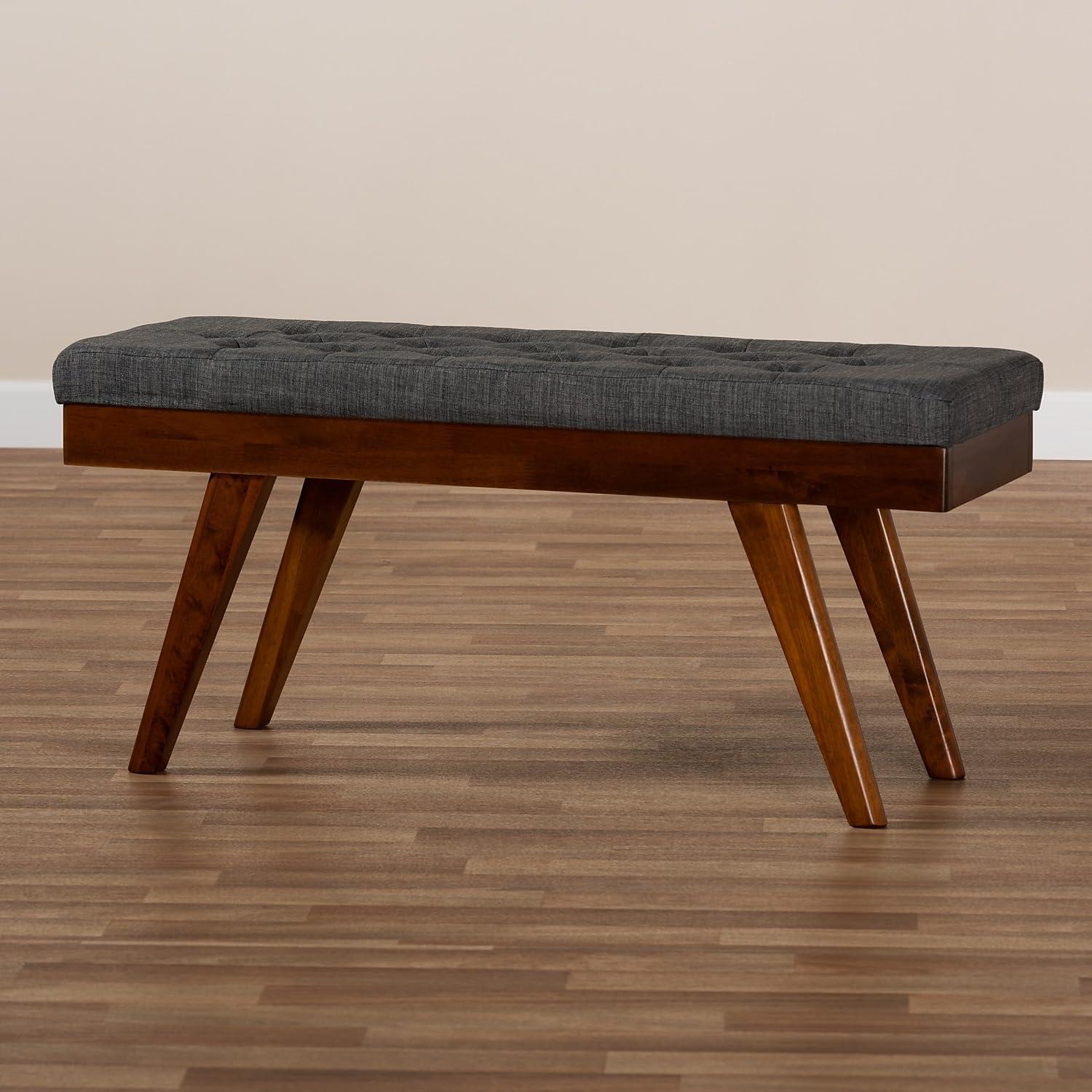Baxton Studio Alona Medium Wood Dining Bench Gray - : Mid-Century Design, Tapered Legs, Polyester Upholstery, Entryway Seating