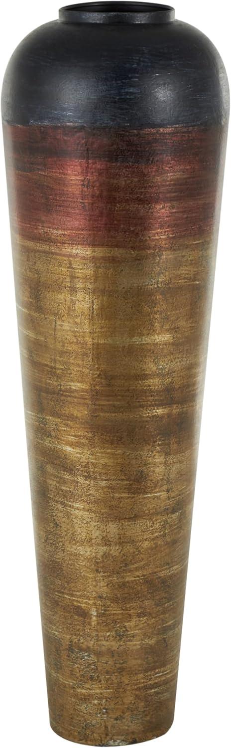 DecMode 28" Tall Floor Mediterranean Style Brown Metal Vase with Hammered Details and Handles