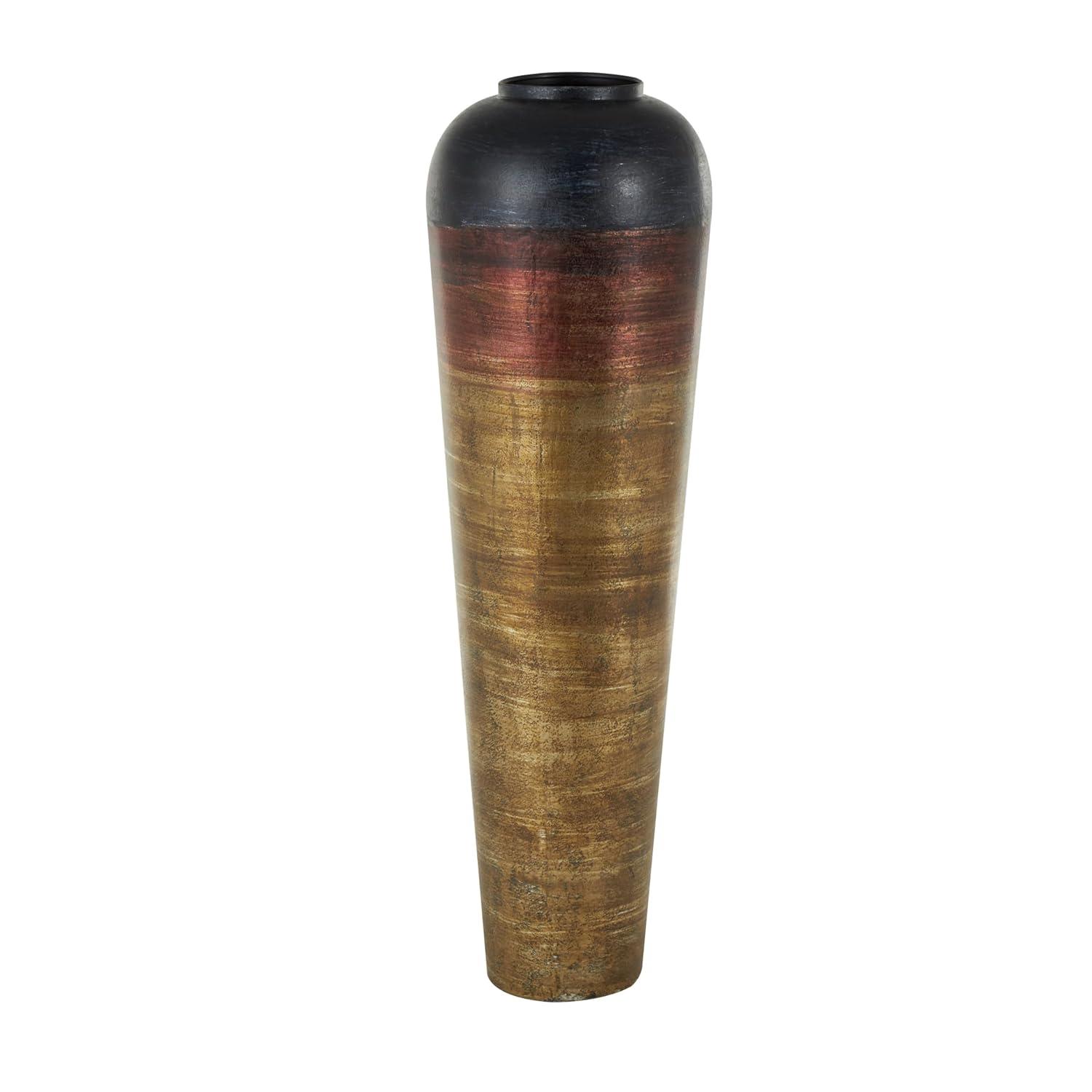 DecMode 28" Tall Floor Mediterranean Style Brown Metal Vase with Hammered Details and Handles