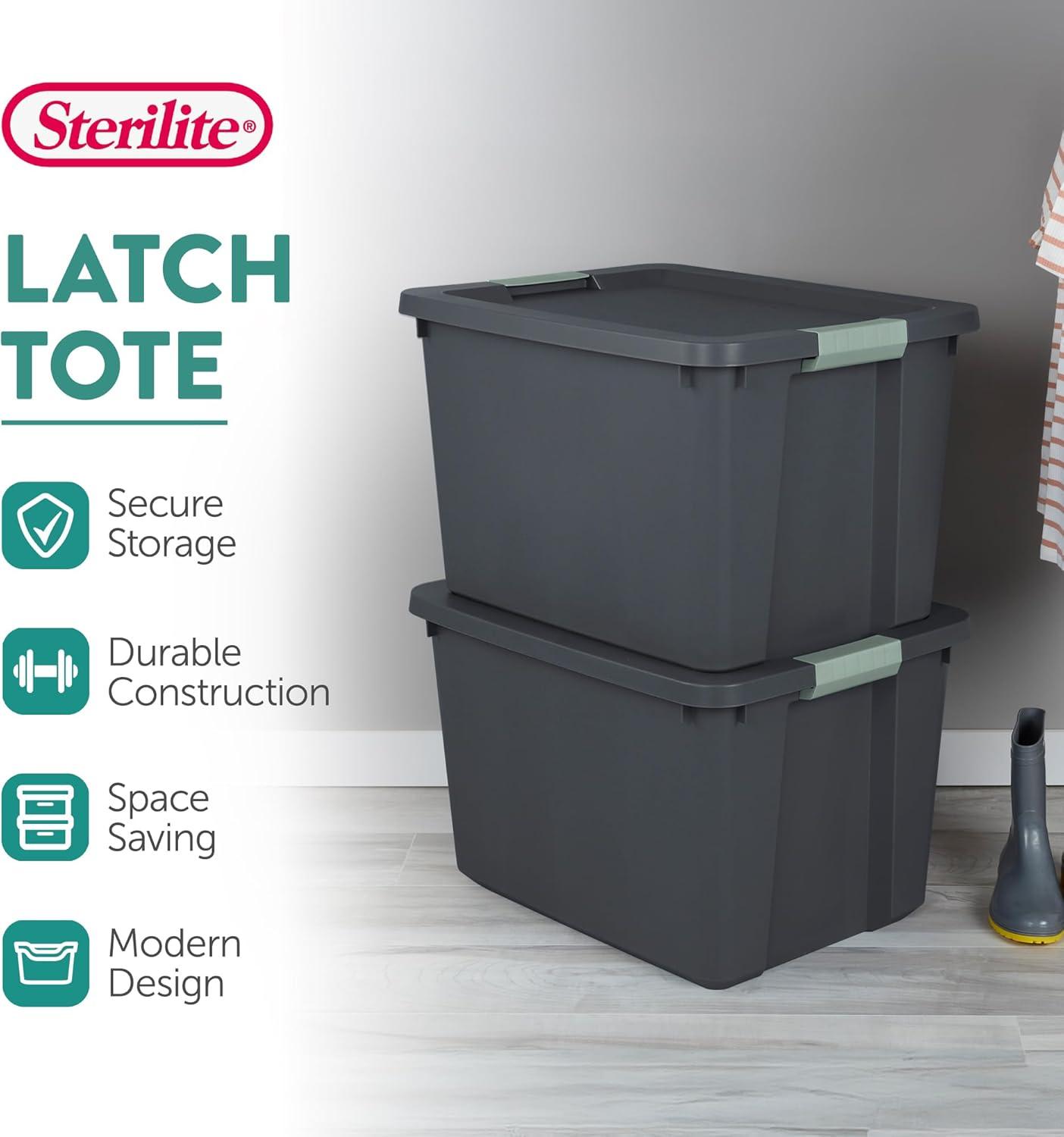 Sterilite Sterilite 6 Pack 20 Gallon Latch Tote, Stackable Plastic Storage Bin Container (Set of 6)