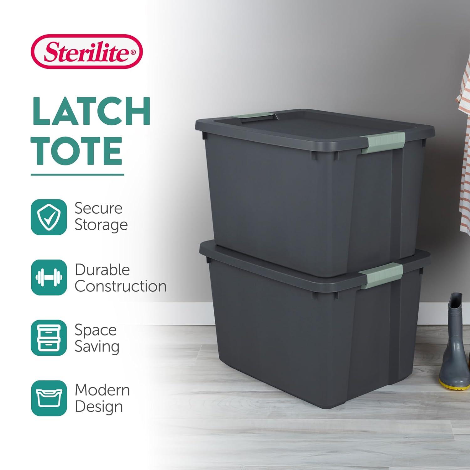 Sterilite Sterilite 6 Pack 20 Gallon Latch Tote, Stackable Plastic Storage Bin Container (Set of 6)