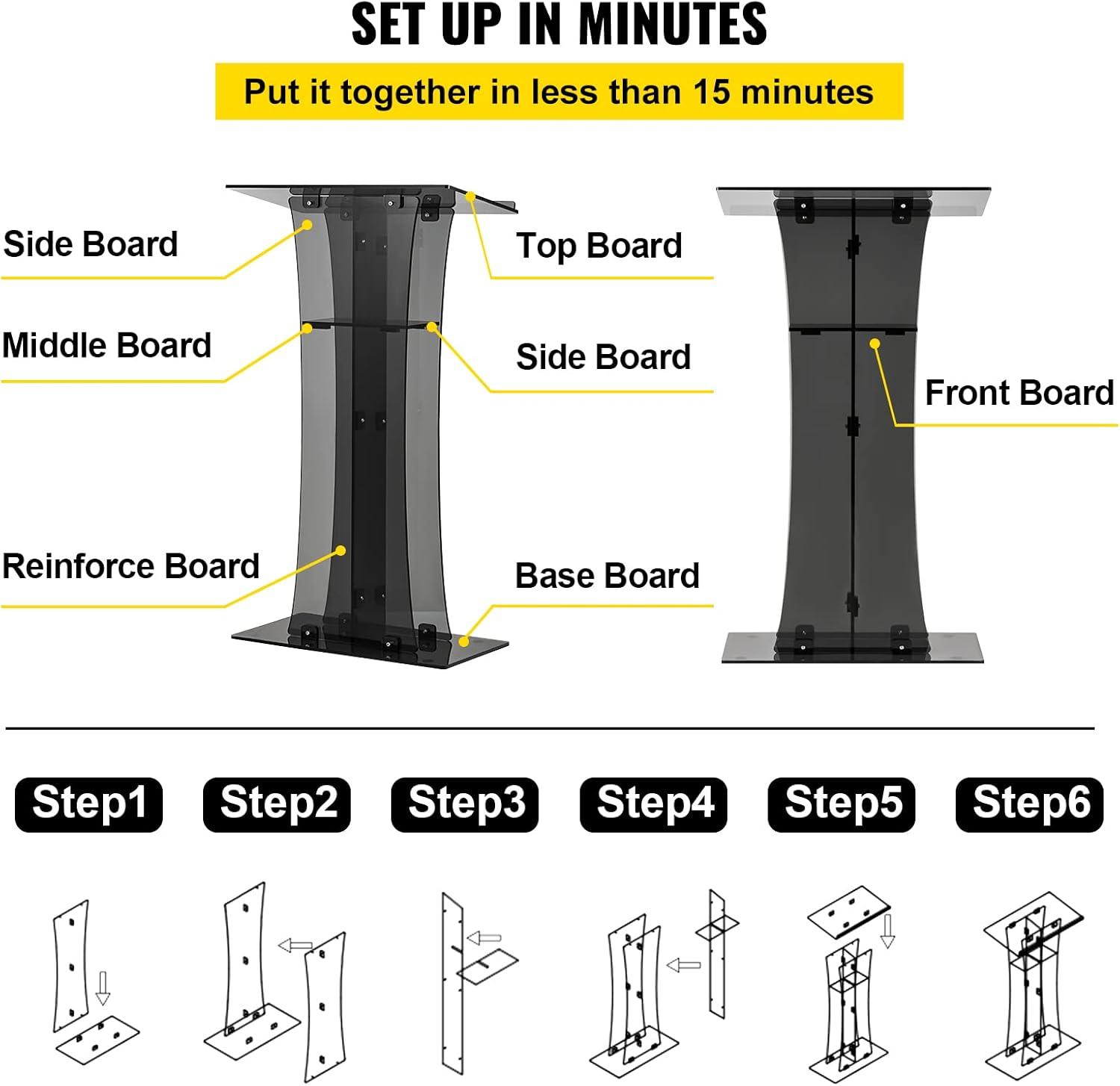 47" Clear Acrylic Podium with Black Storage Shelf