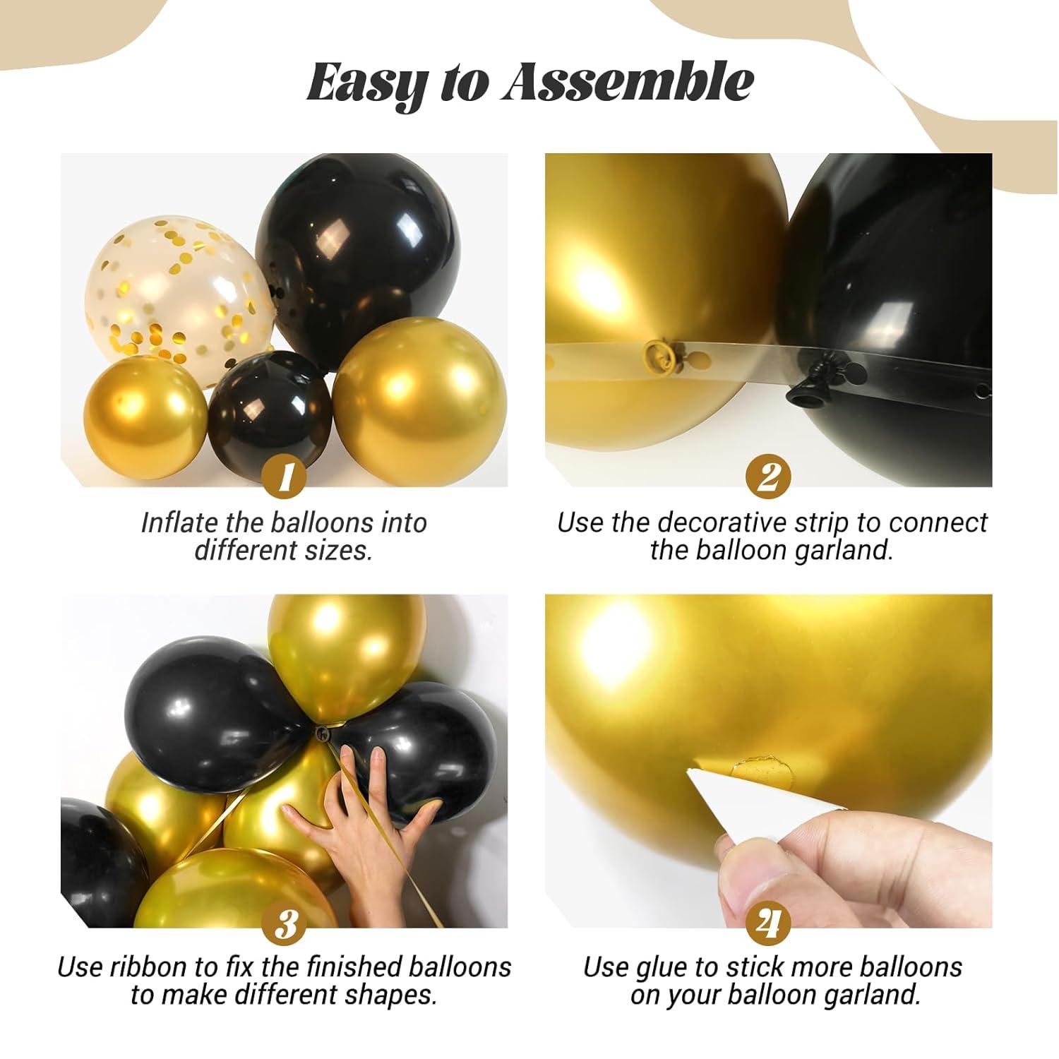 FOTIOMRG Black and Gold Balloons Garland Arch Kit, 5 10 12 18inch Black Gold Confetti Latex Balloons for 2025 Graduation New Year Anniversary Birthday Party Decorations