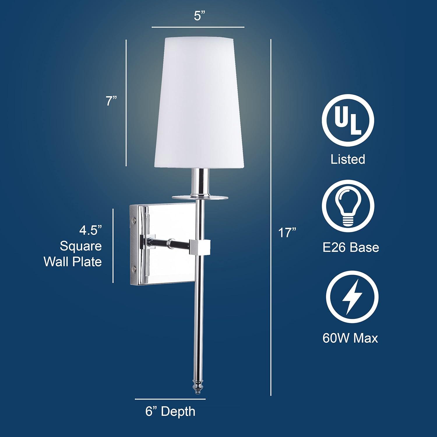 Linea di Liara Torcia Chrome Wall Sconce With White Fabric Shade - Modern Bathroom, Bedroom, and Hallway Light Fixture - Indoor Lighting, UL Listed