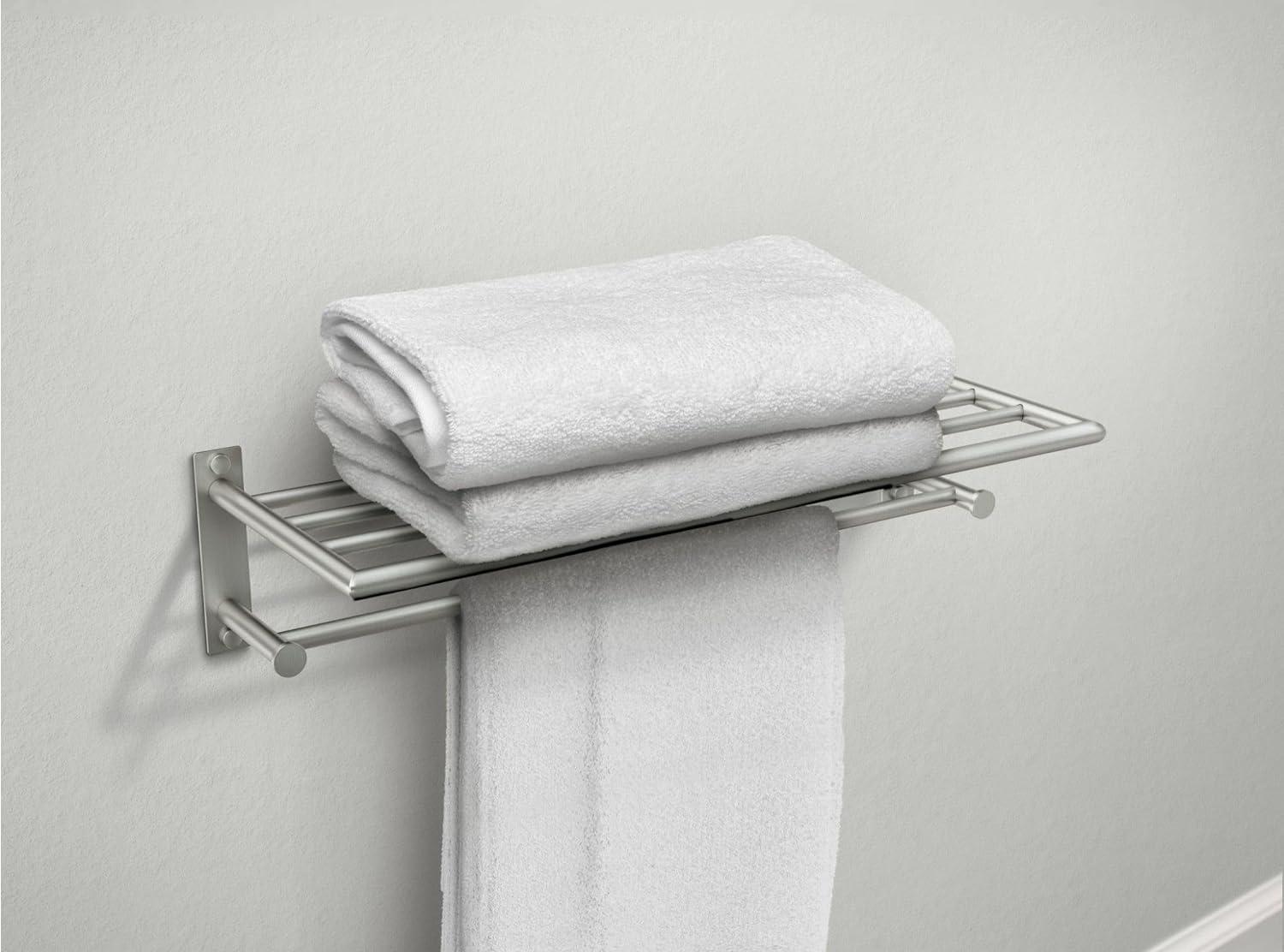 Brushed Nickel Wall Mounted Towel Storage Shelf with Bar