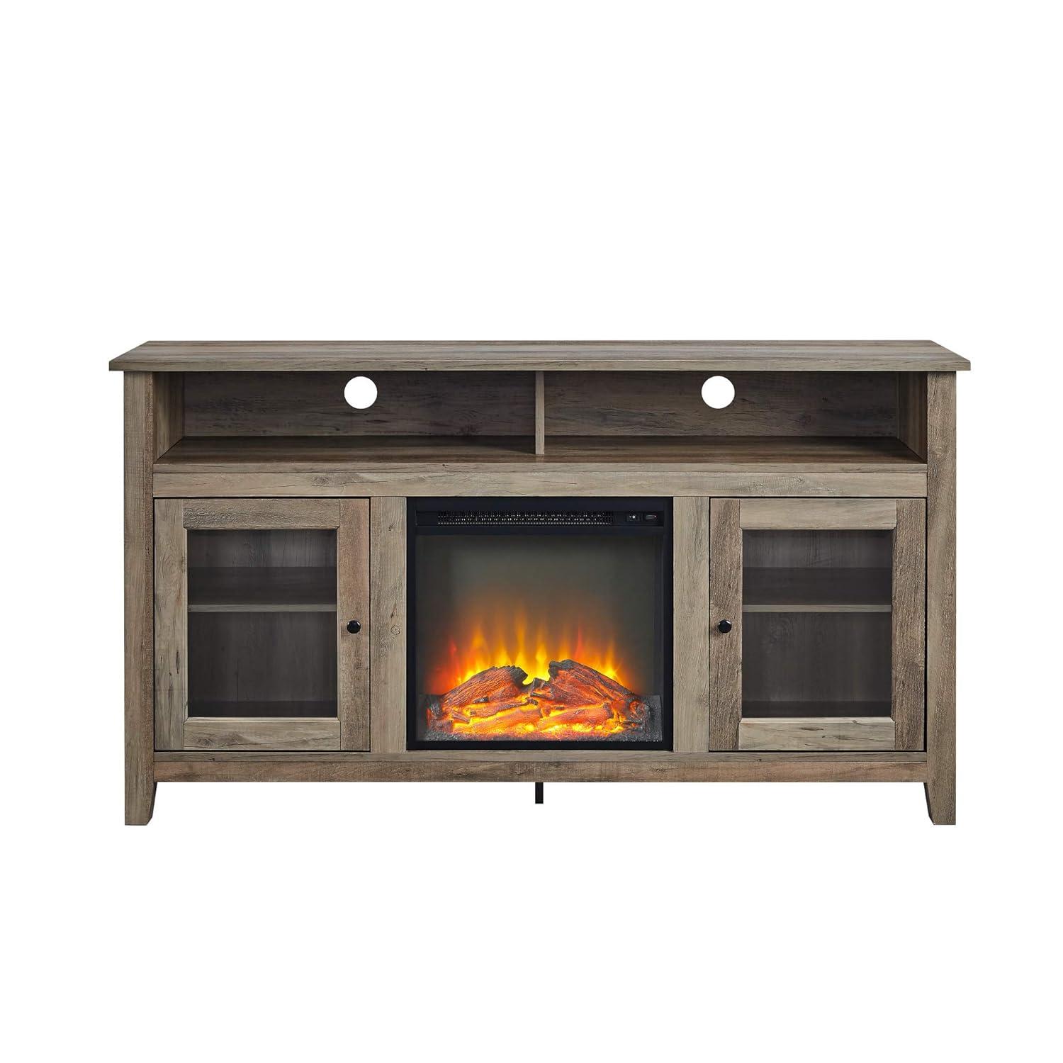 Wasatch 58" Transitional Fireplace Glass Wood TV Stand in Gray Wash