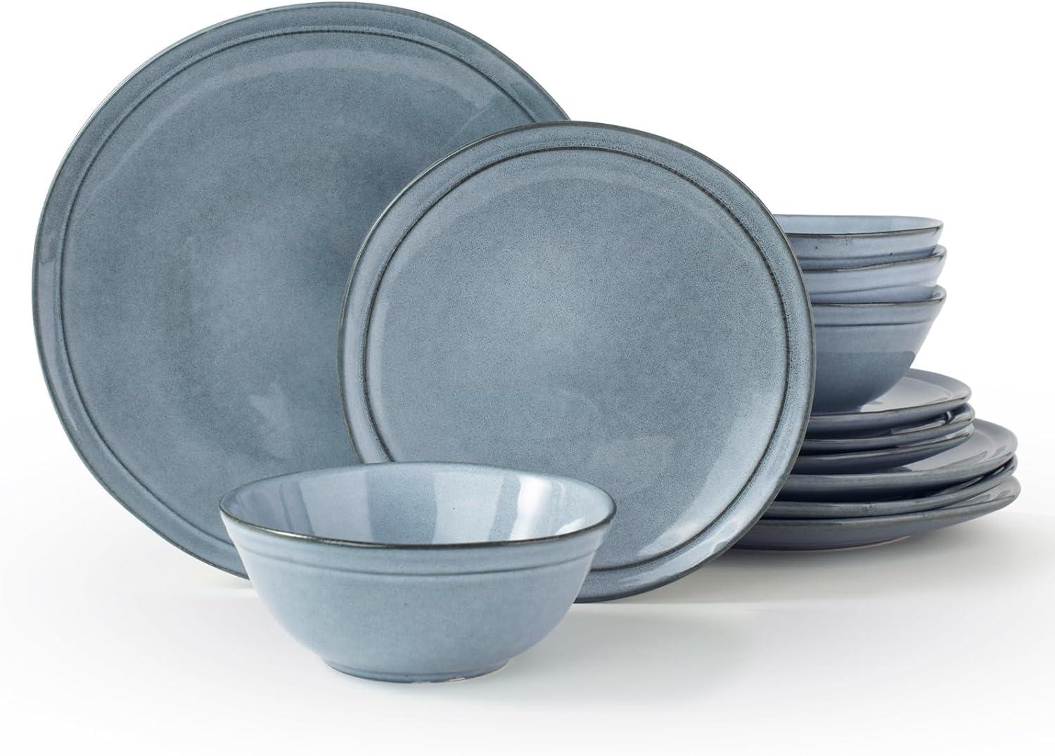 Blue Grey Ceramic Reactive Glaze Dinnerware Set for 4