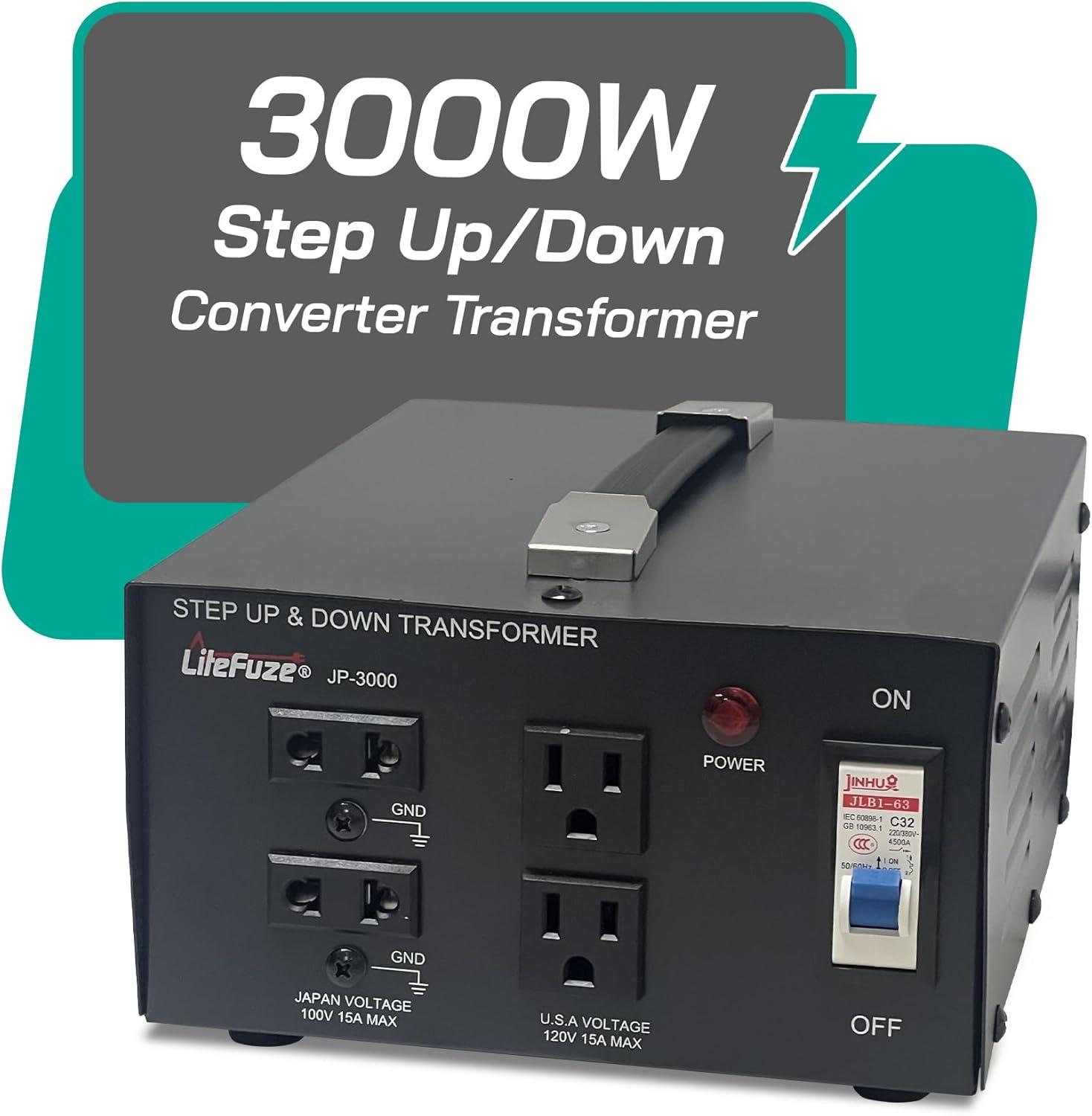 Litefuze 3000W Japan Voltage Converter Transformer - Step Up/down 100v to 120v & 120v to 100v - CE Certified with With Circuit Breaker Protection - 3-Year Warranty.(JP-3000)