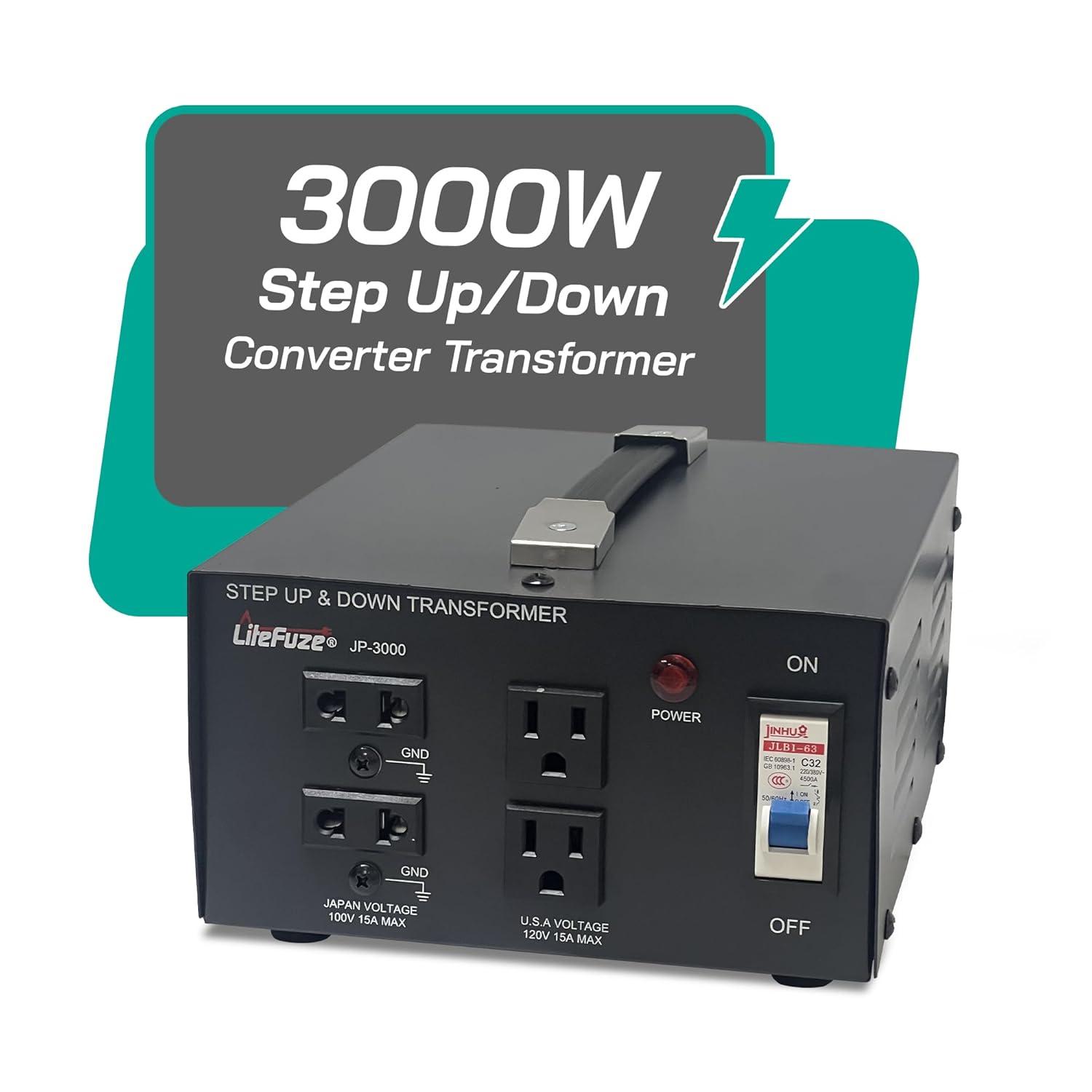 Litefuze 3000W Japan Voltage Converter Transformer - Step Up/down 100v to 120v & 120v to 100v - CE Certified with With Circuit Breaker Protection - 3-Year Warranty.(JP-3000)