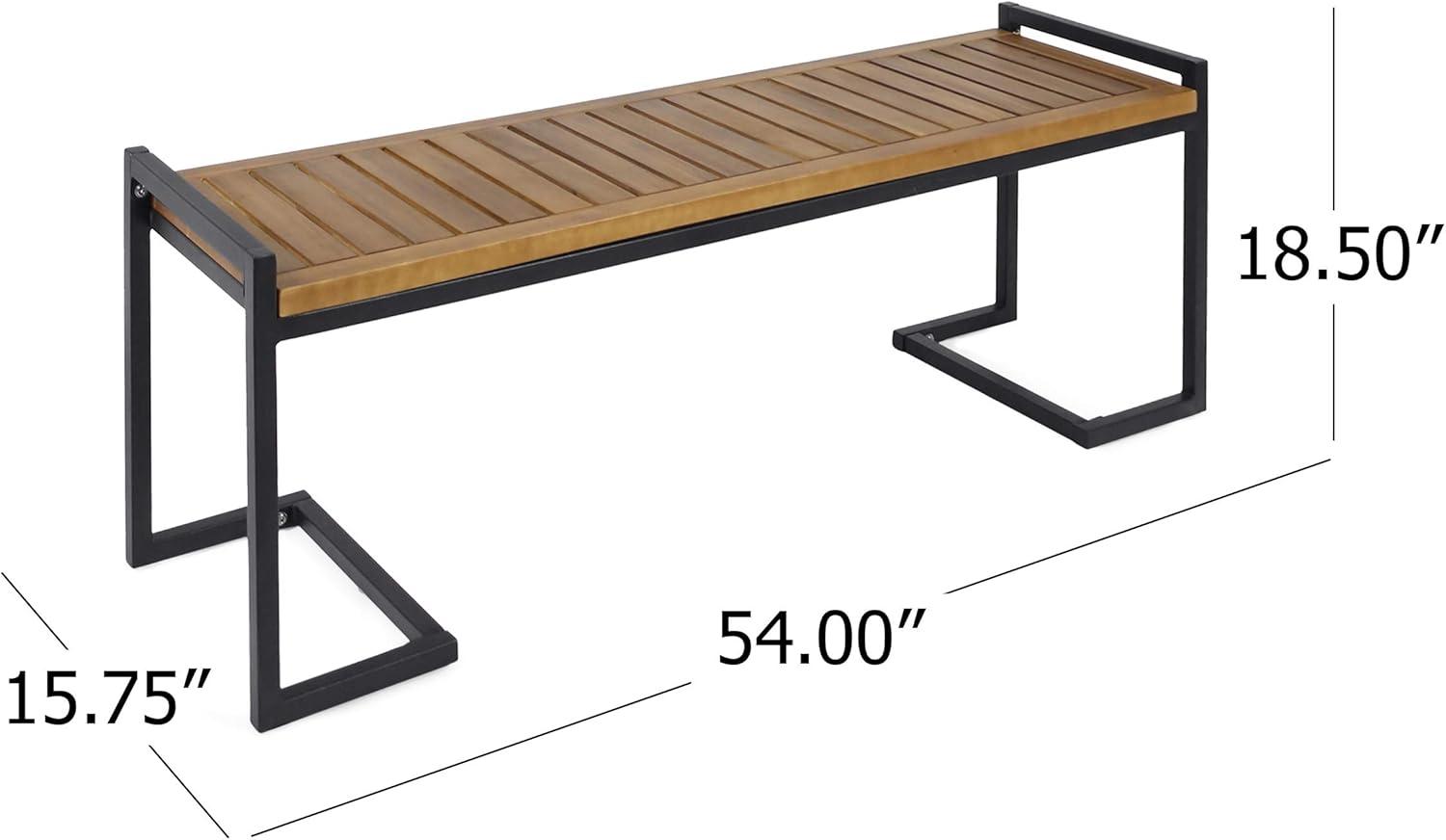 GDF Studio Noel Outdoor Industrial Acacia Wood and Iron Bench, Teak