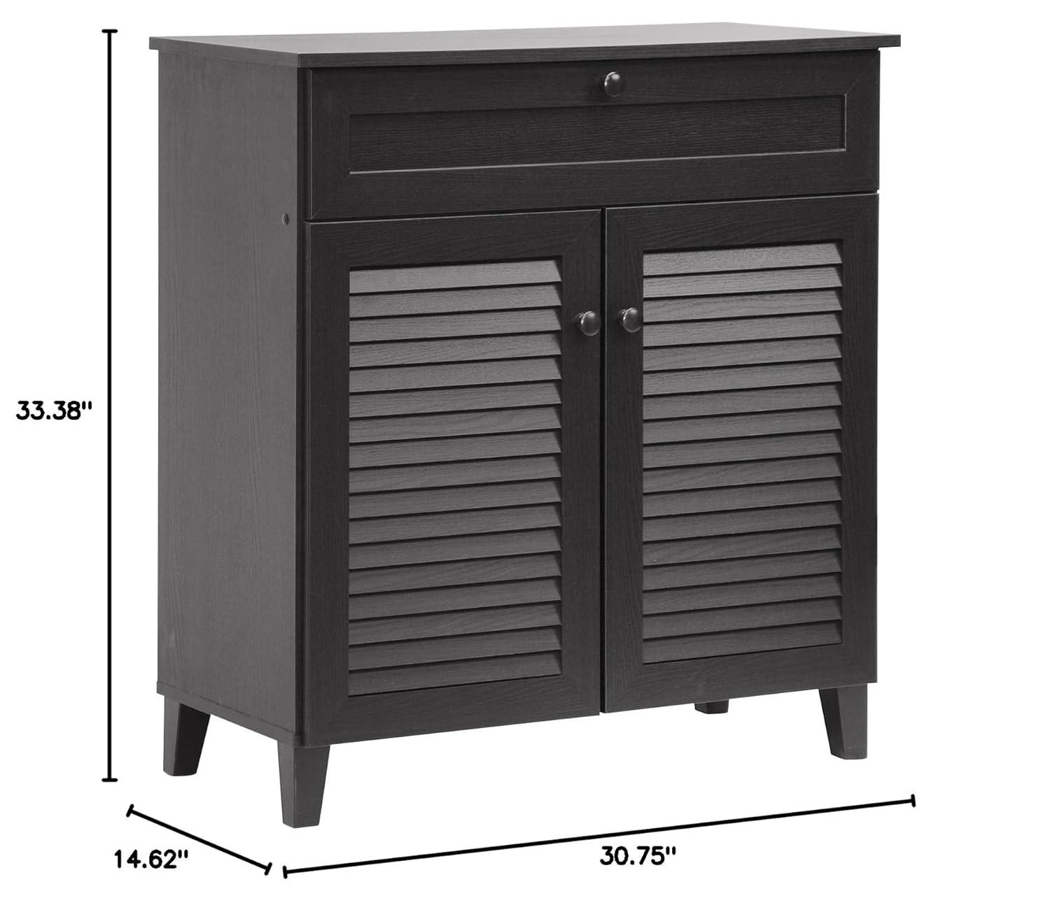 Calvin Shoe - Storage Cabinet - Espresso - Baxton Studio: Modern Organizer with 4 Shelves & Drawer