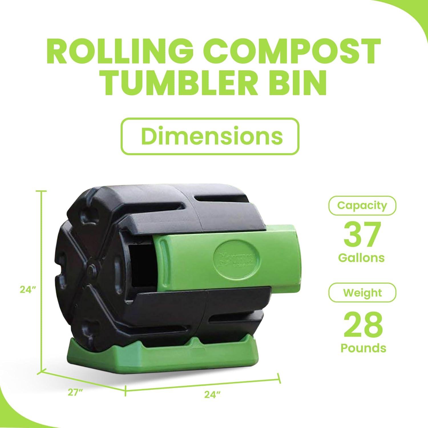 37-Gallon Green and Black Rolling Compost Tumbler Bin