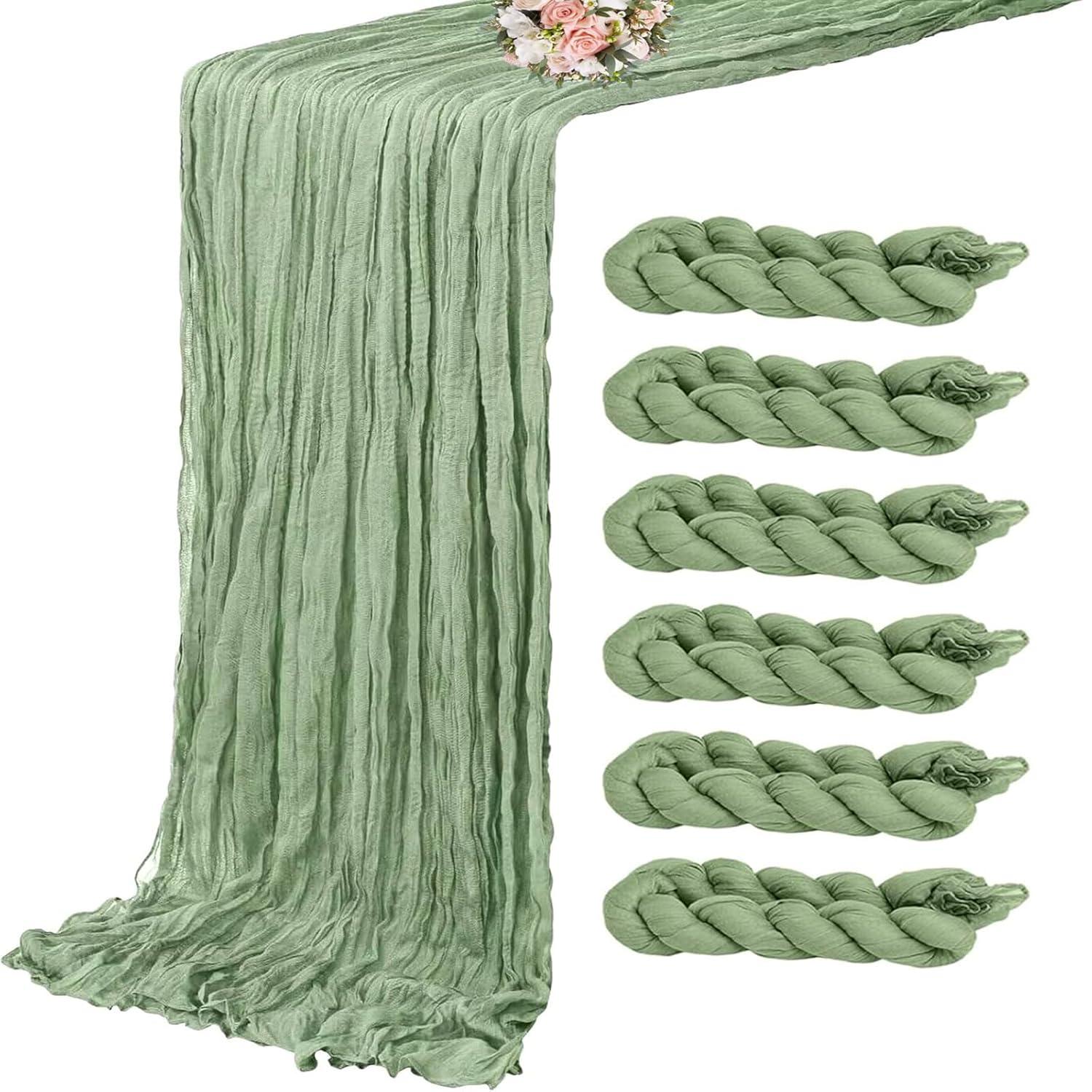 Mint Green Cheesecloth Table Runner 6 Pack 35" Boho Gauze Runner 120 inches Long Tablecloth Runner Rustic Sheer Fabric Bulk for Baby Shower Wedding Bridal Birthday Party Table Decorations